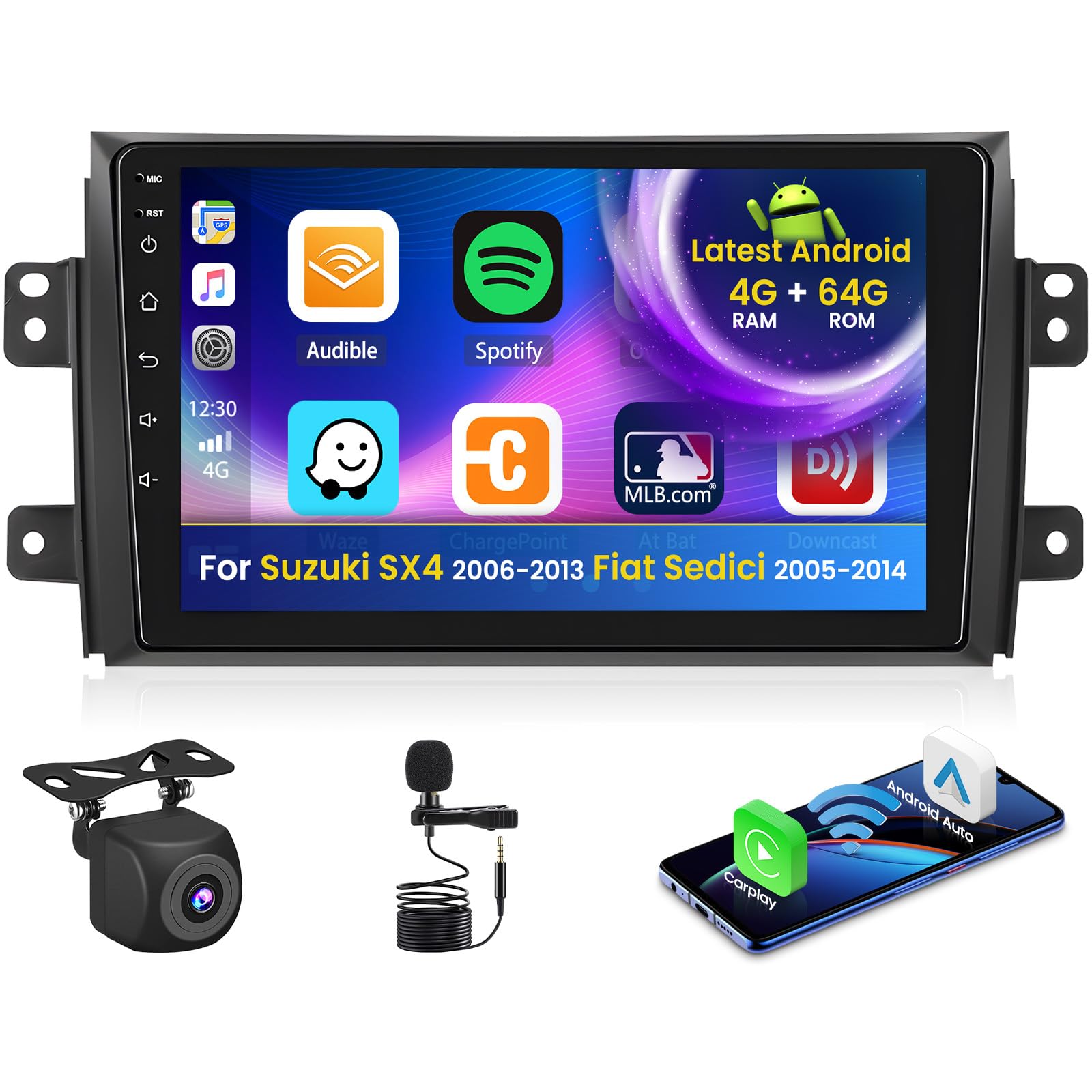 Inefala Autoradio Android 9'' per Suzuki SX4/Fiat Sedici