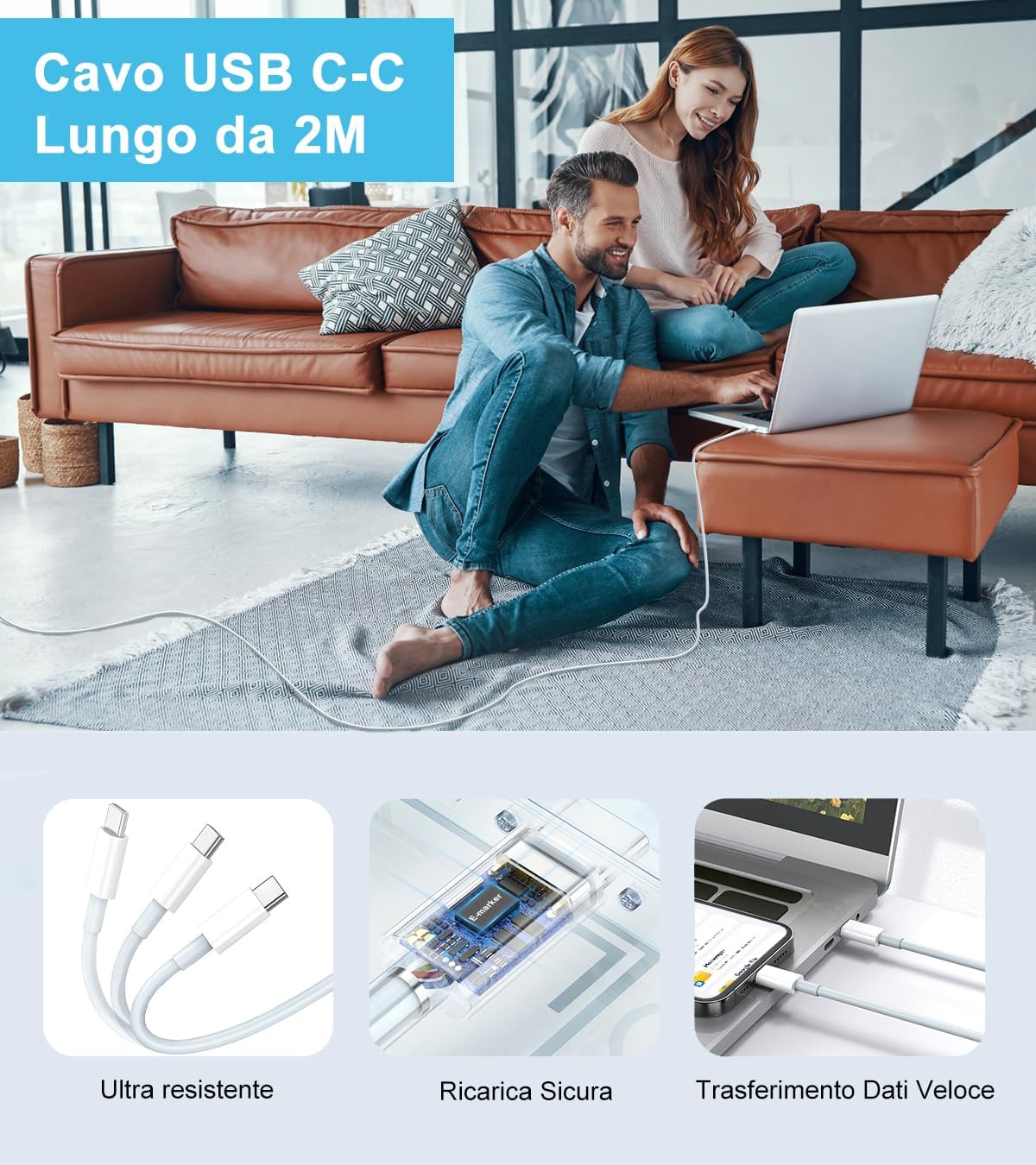 Amoner Caricatore 30W con Cavo USB-C 2m - immagine 5