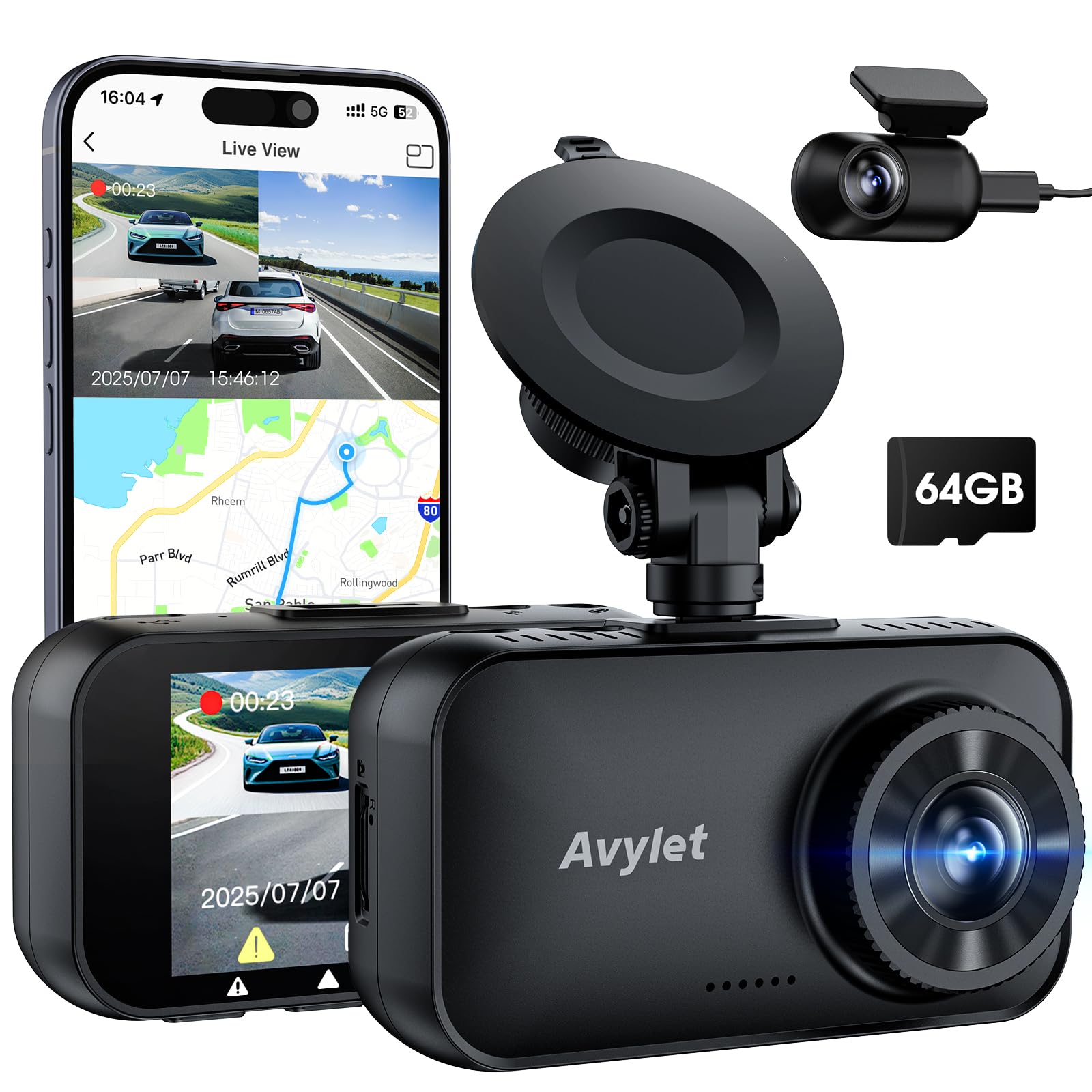 Avylet Dash Cam Auto 4K/2.5K+1080P Doppia con WiFi 5GHz