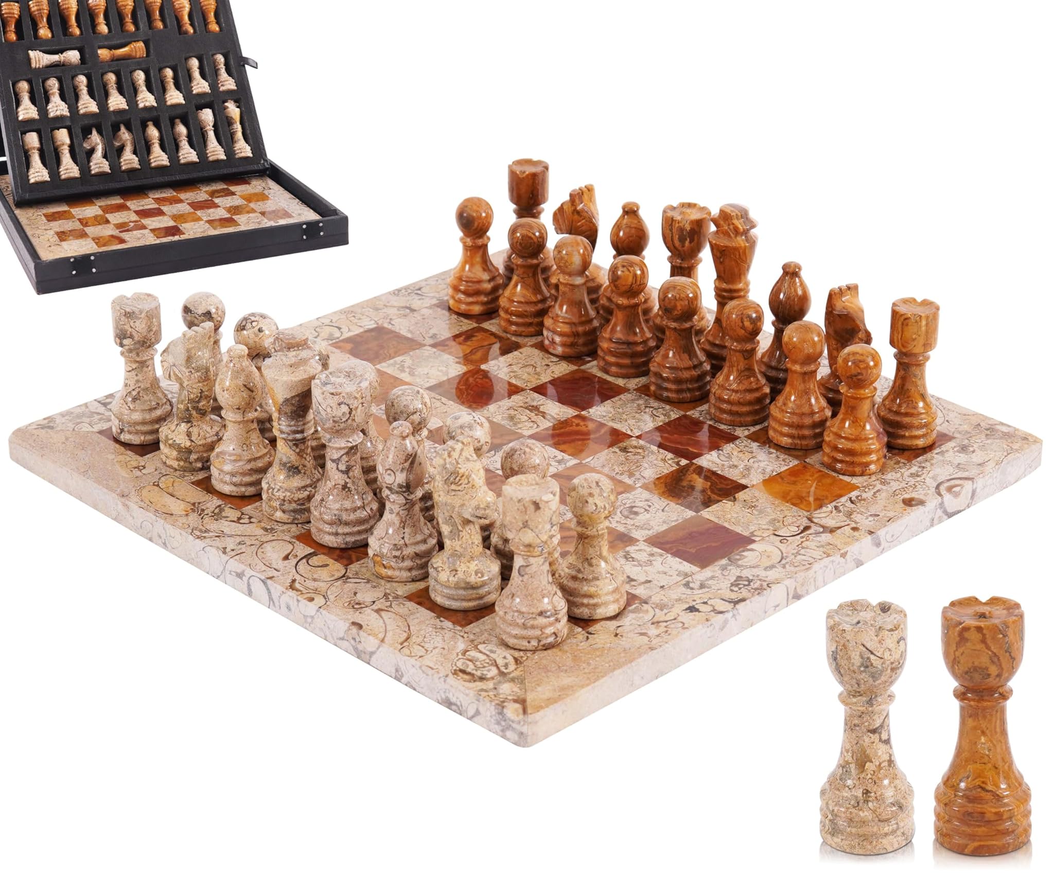 Set Scacchi in Marmo 12 pollici, Coral & Dark Brown