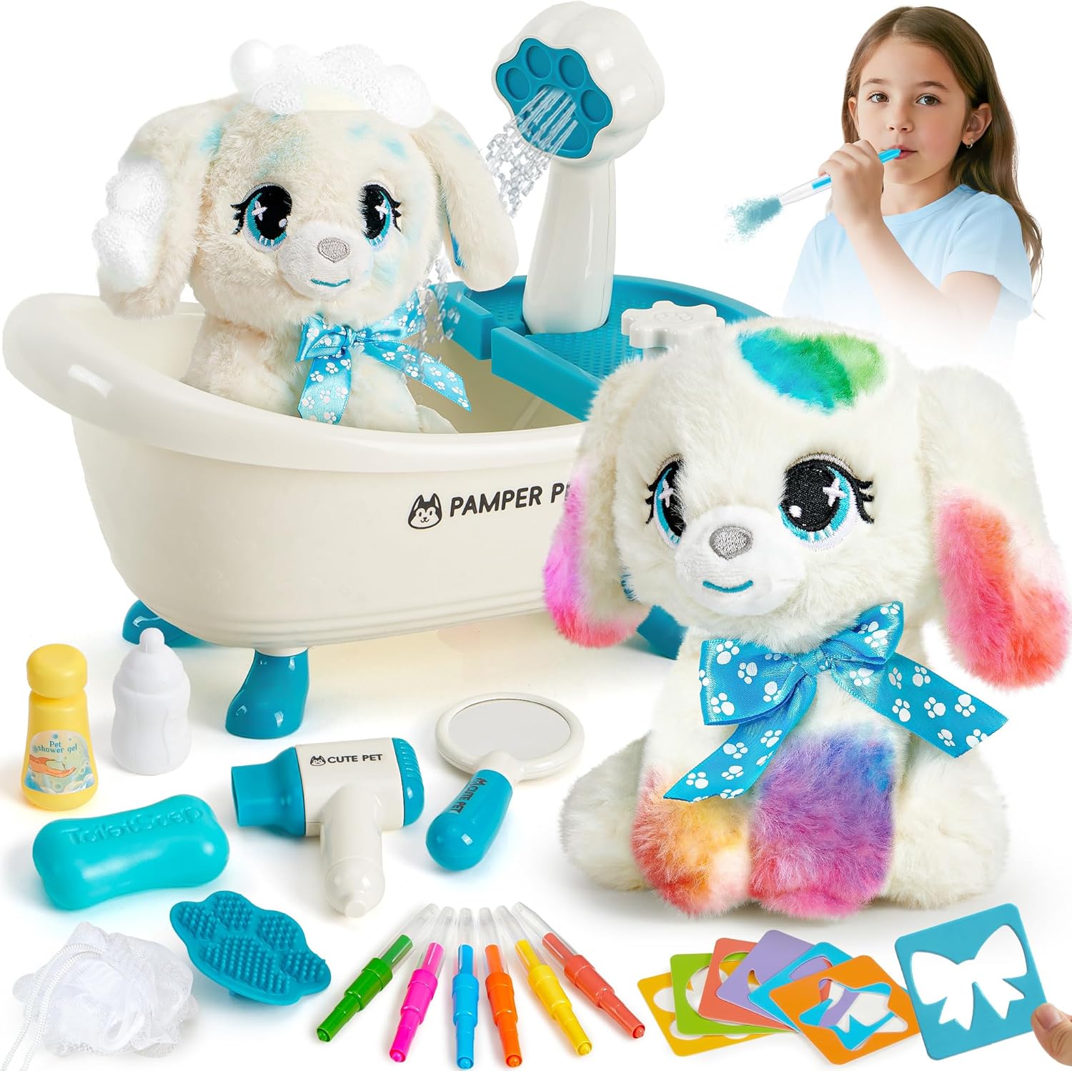Cane Giocattolo Peluche con Vasca da Bagno a Spruzzo - immagine 1