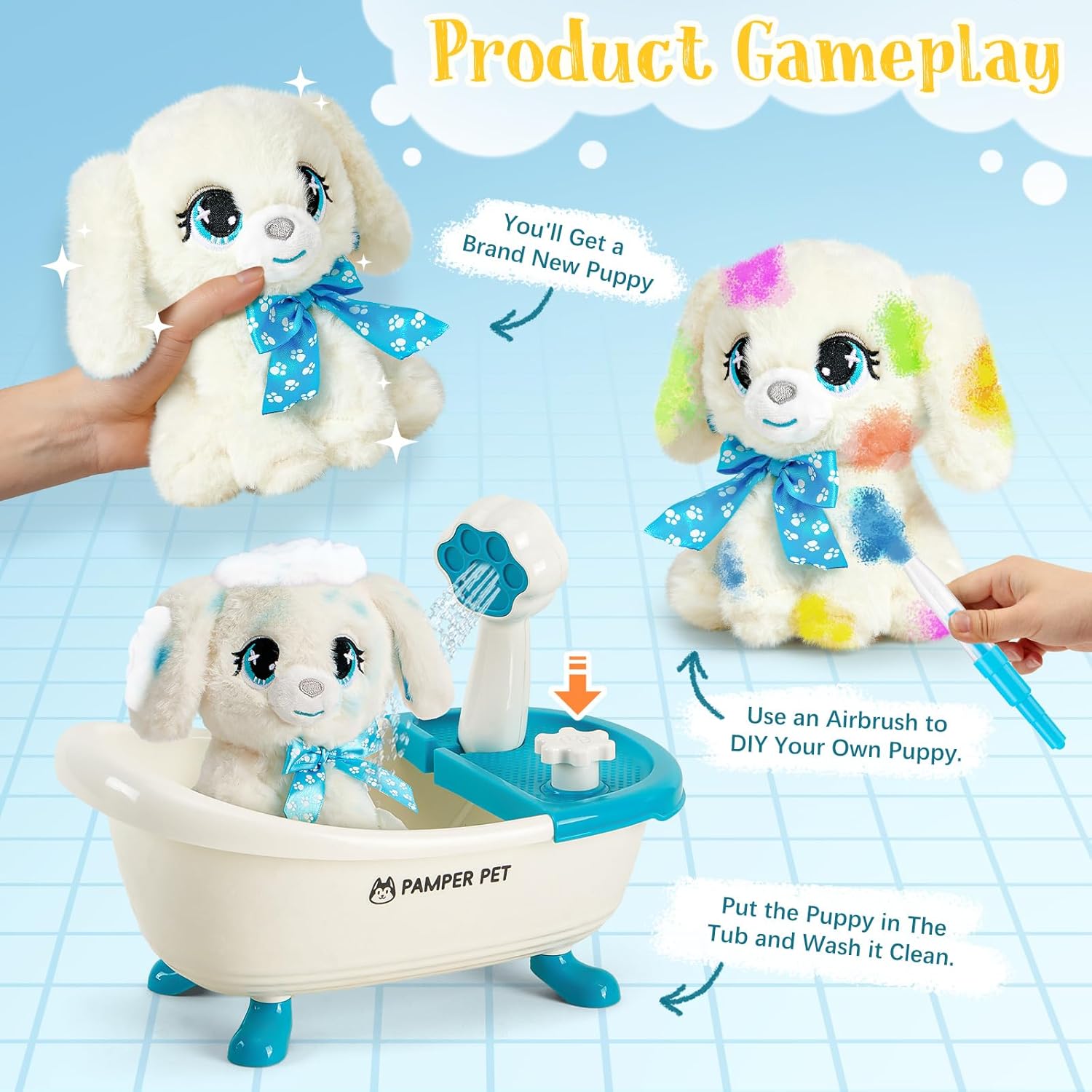 Cane Giocattolo Peluche con Vasca da Bagno a Spruzzo - immagine 3