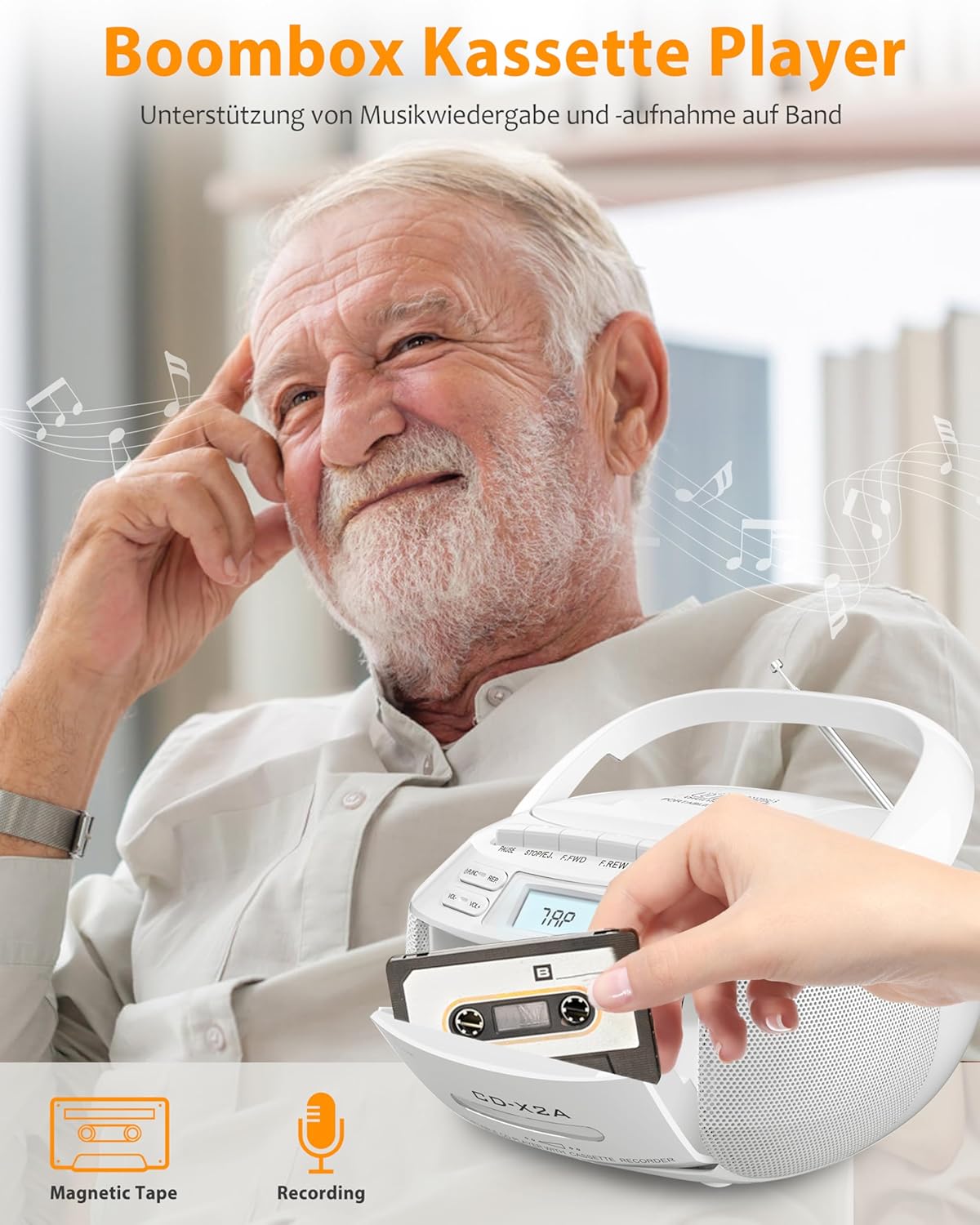 Greadio Boombox CD Player Portatile con Bluetooth - immagine 3