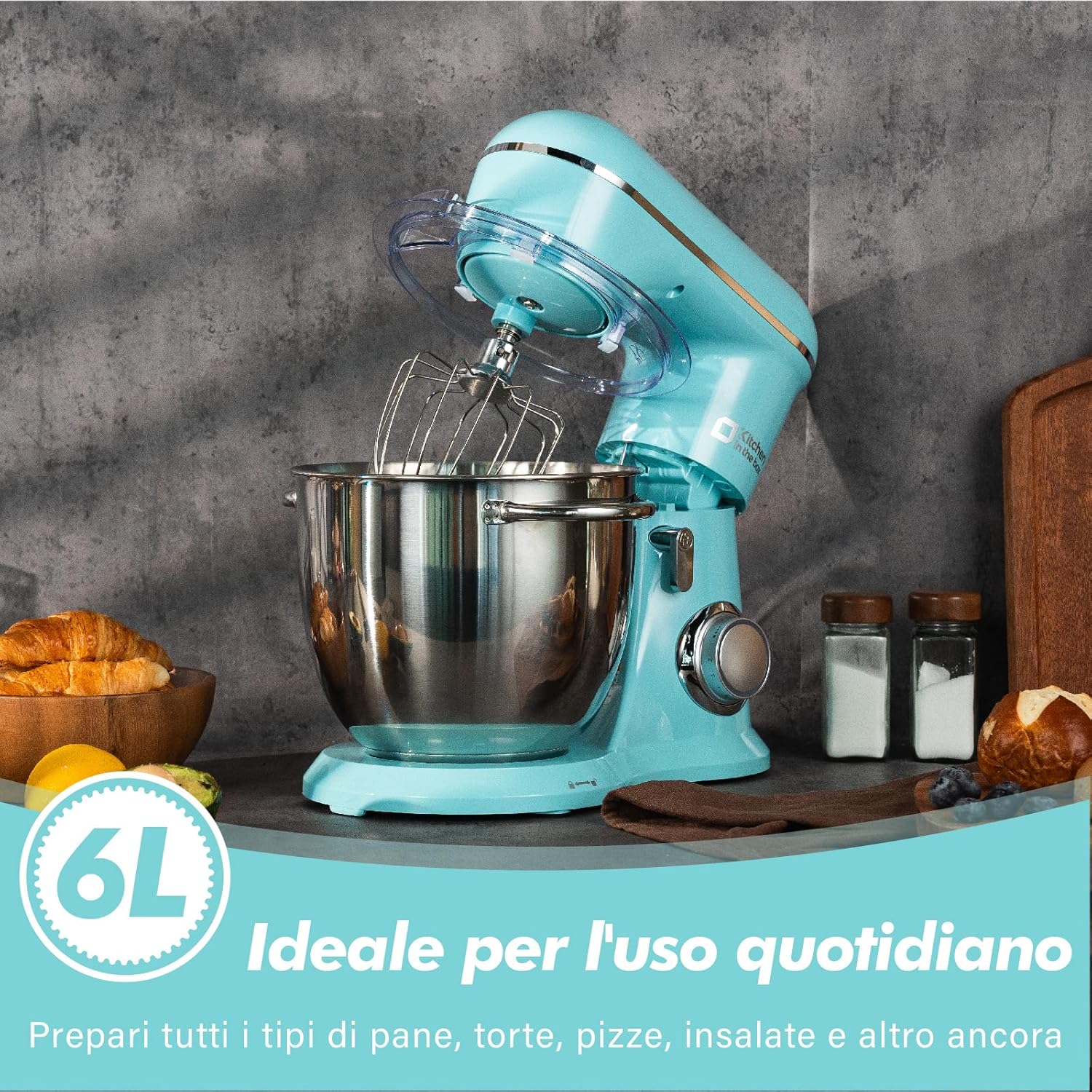 Kitchen In The Box Impastatrice Planetaria 6L 1400W, Blu - immagine 2