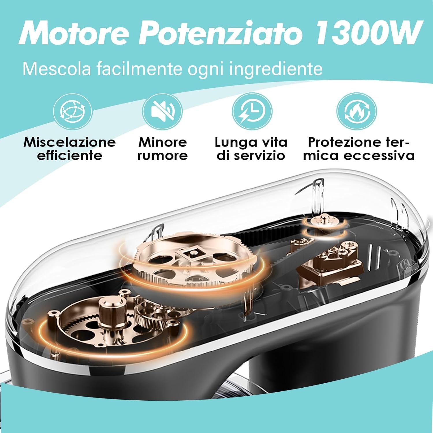 Kitchen In The Box Impastatrice Planetaria 6L 1400W, Blu - immagine 4