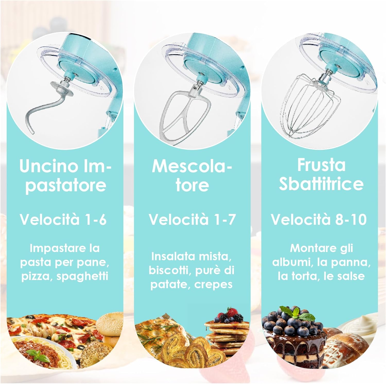 Kitchen In The Box Impastatrice Planetaria 6L 1400W, Blu - immagine 6