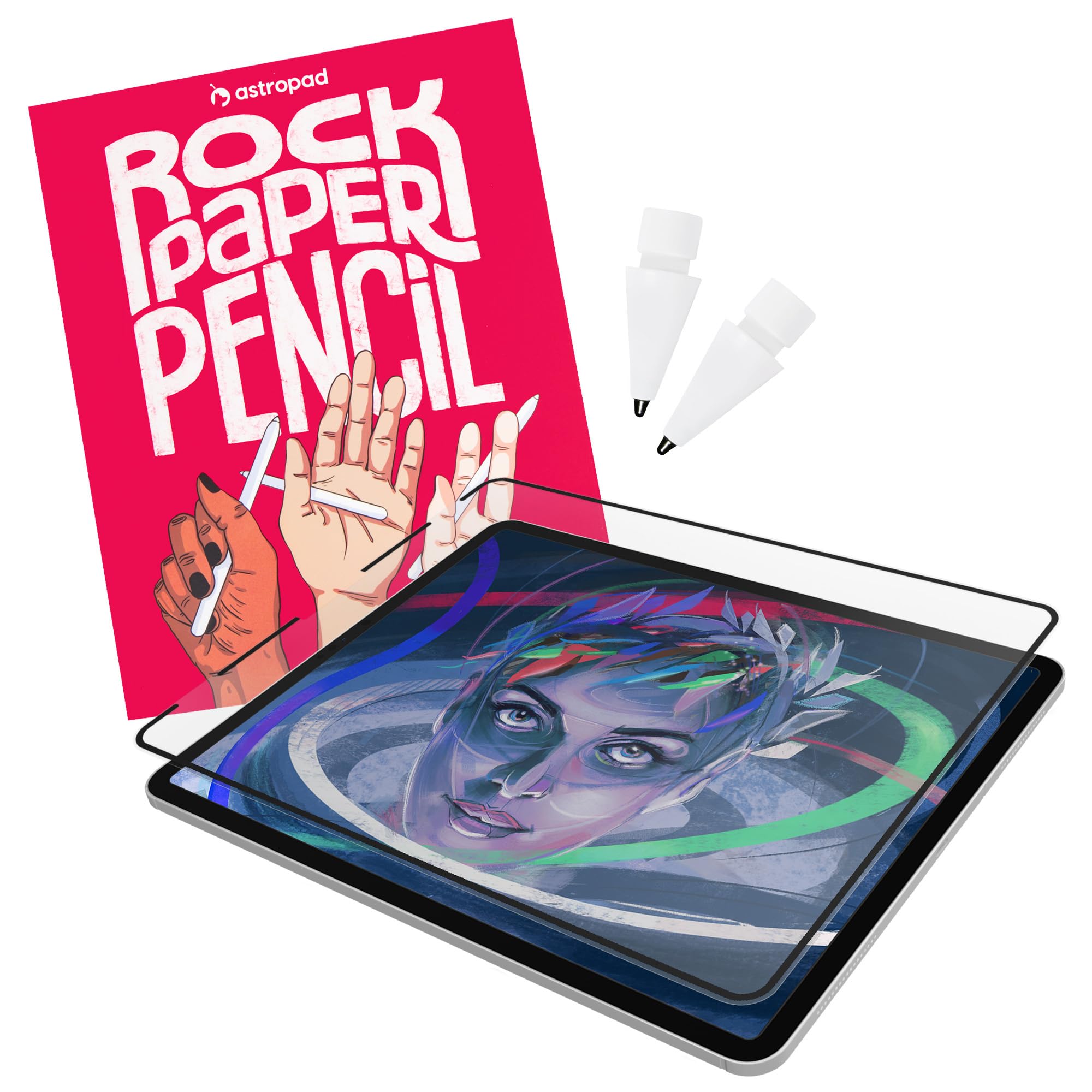 Astropad Rock Paper Pencil 2 - Pellicola protettiva per iPad Pro da 11" (Gen 1-4) o 11" iPad Air (Gen 4-5) + punte di ricambio per Apple Pencil 2 Pack - Compatibile con Apple Pencil di prima e seconda
