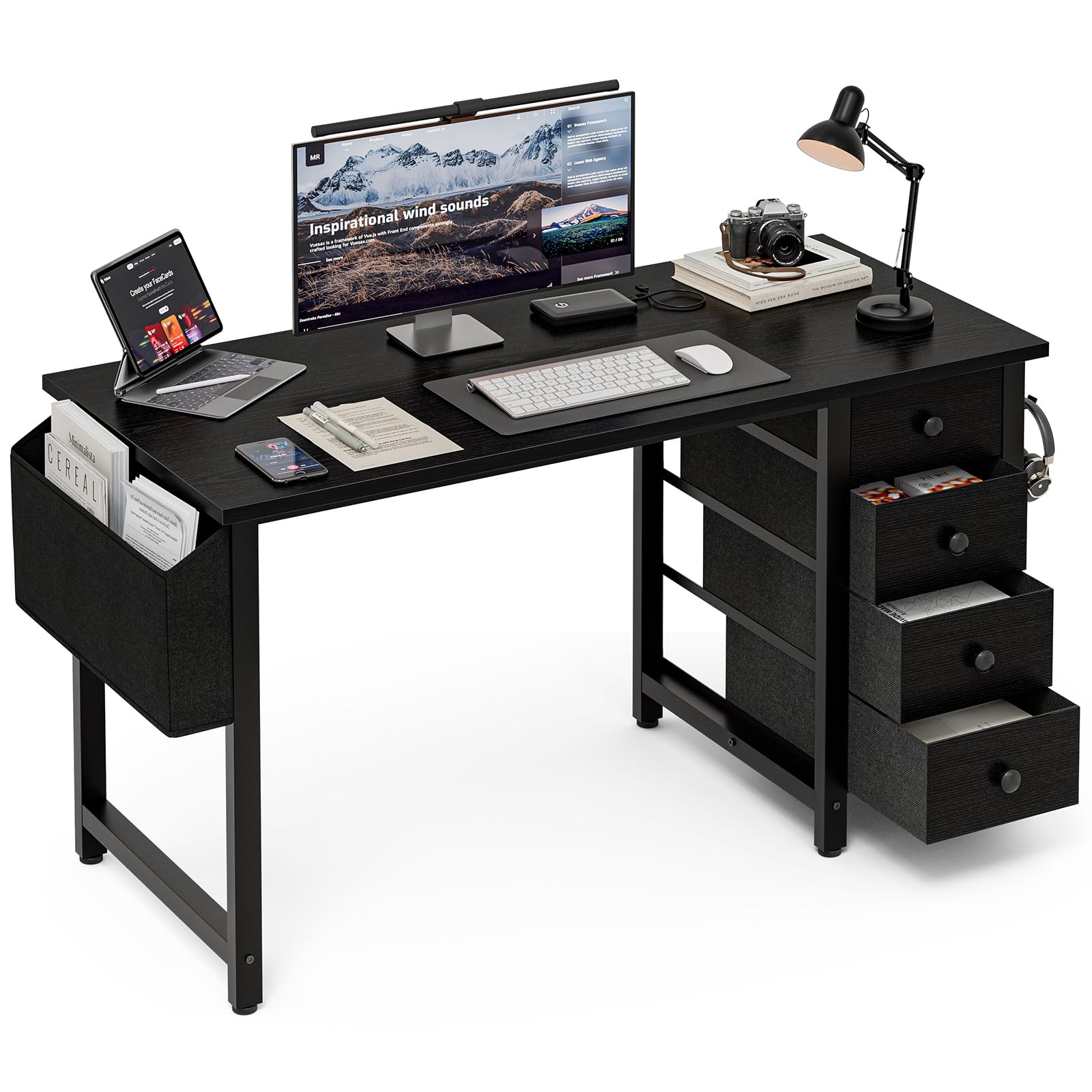 Grandder Scrivania Computer 100cm con 4 Cassetti, Nero