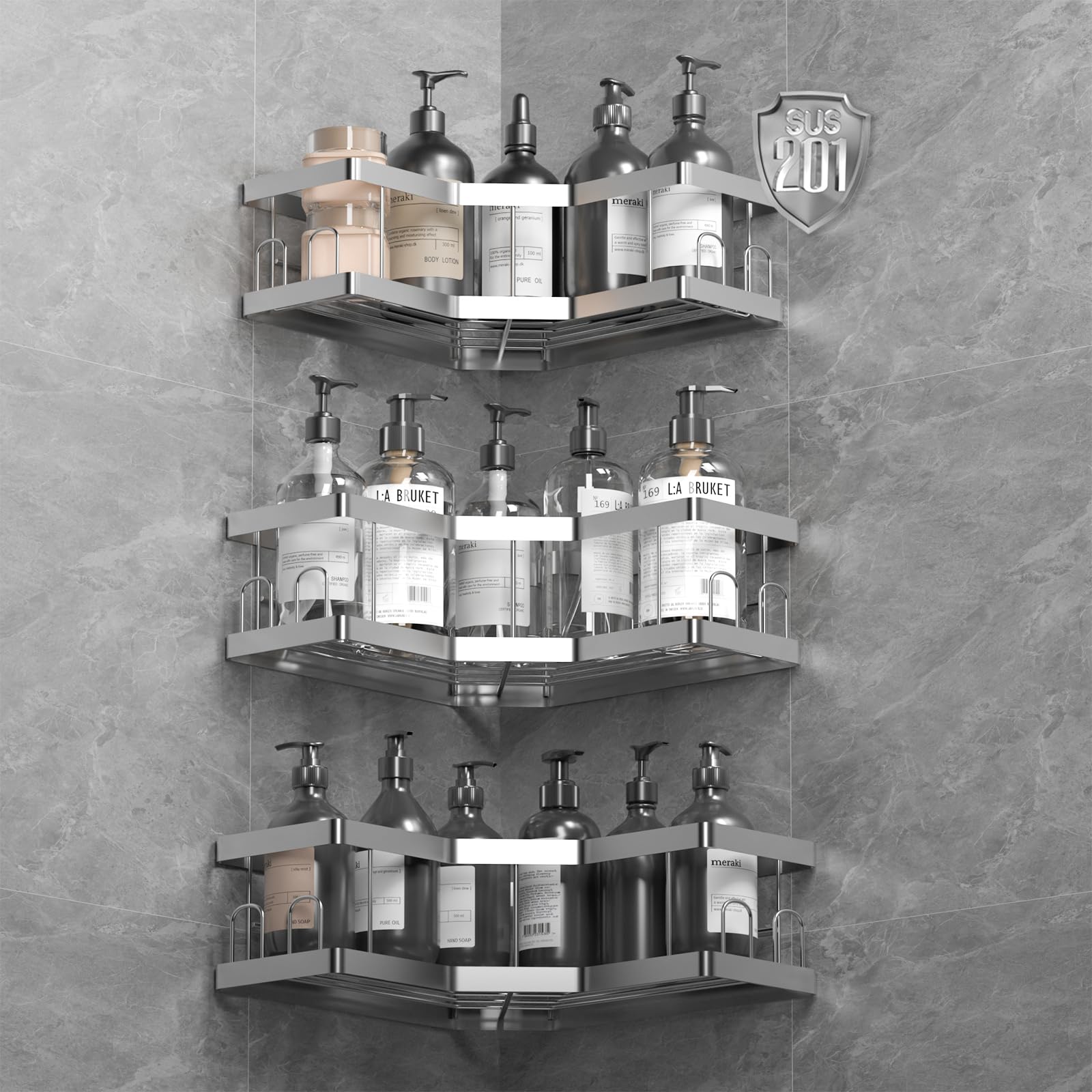 Acemining Porta Sapone per Doccia 3 Pack, Argento