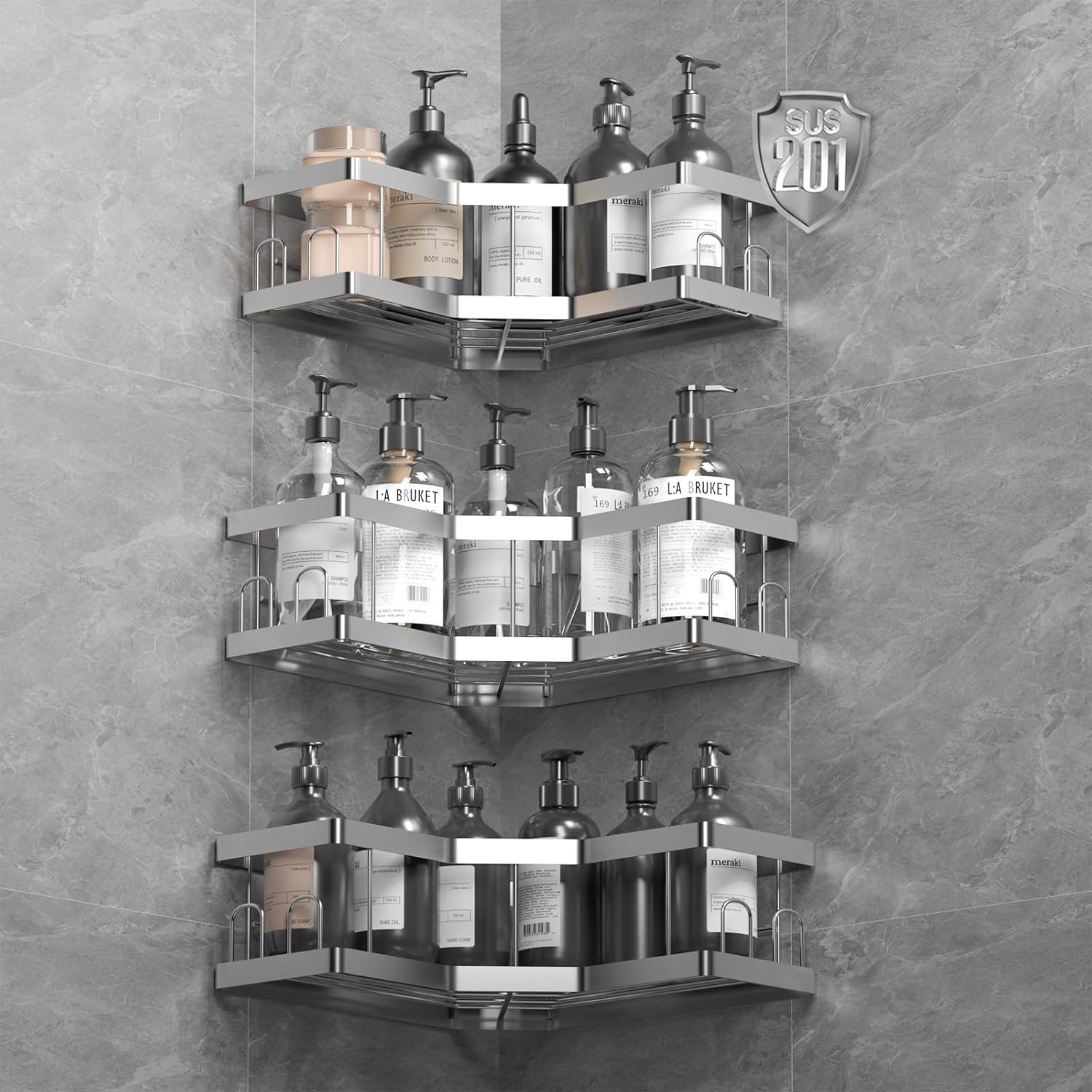 Acemining Porta Sapone per Doccia 3 Pack, Argento - immagine 1