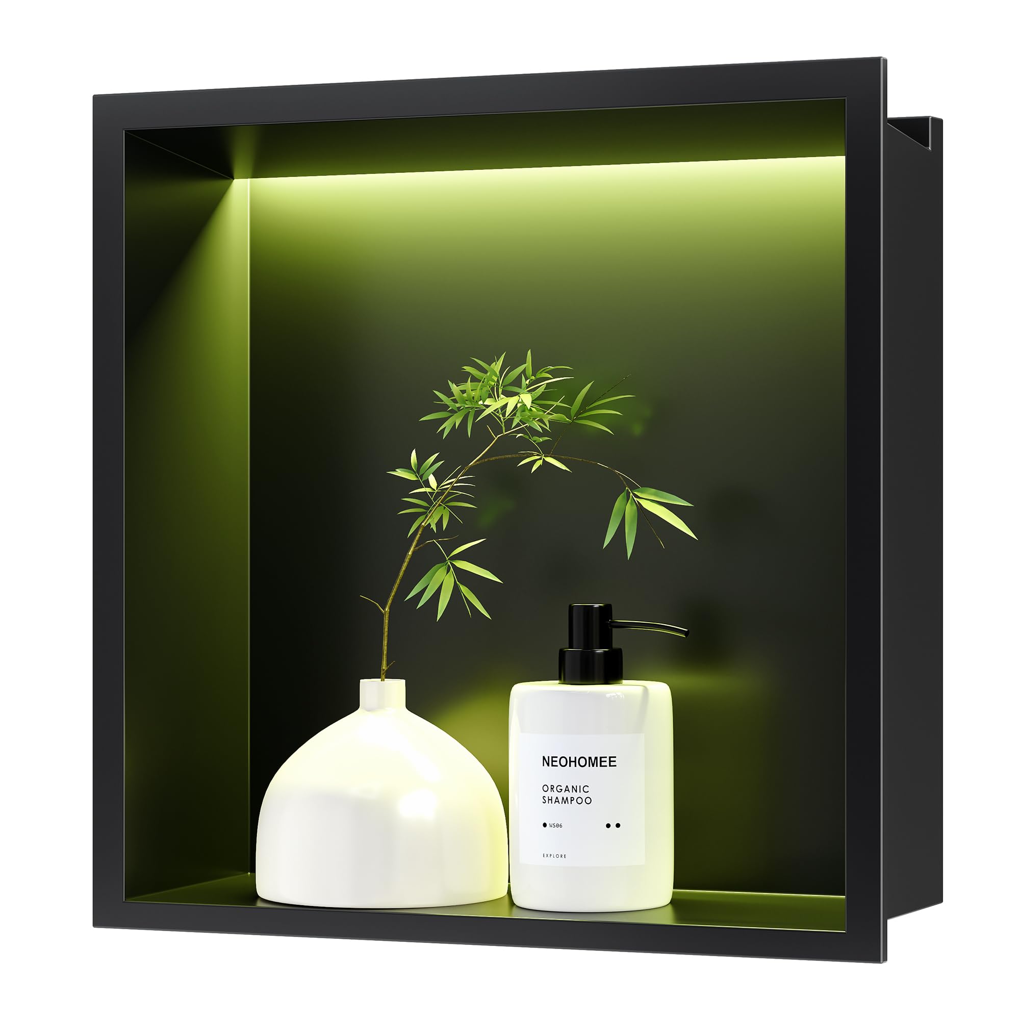 Neohomee Doccia a Muro Inox con LED RGB e Mensola, Nera