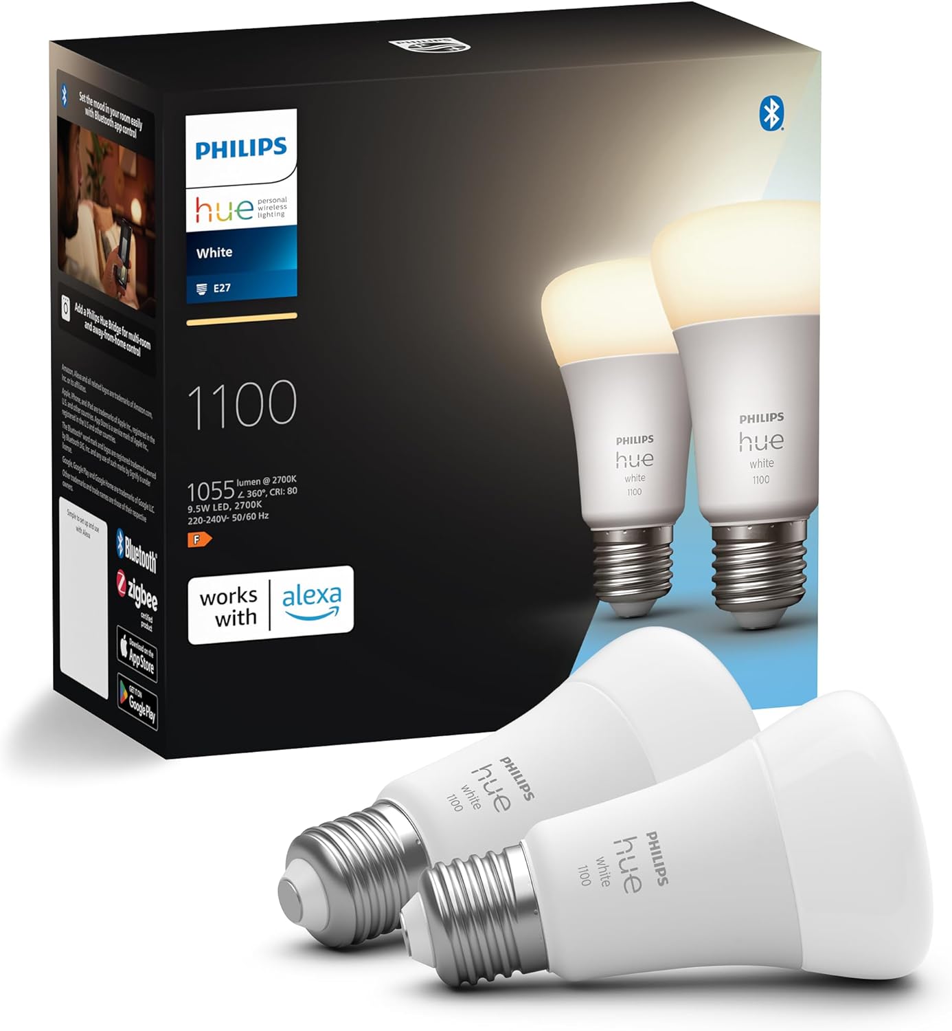 Philips Hue White - 2 Lampadine Smart LED E27 9.5W - immagine 1