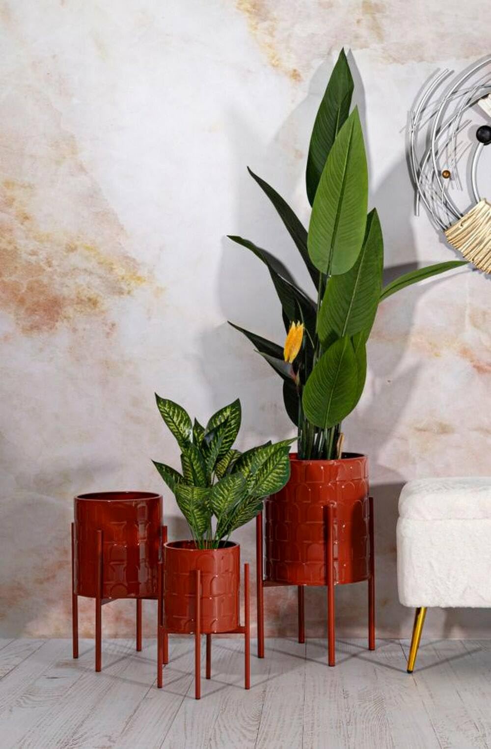 Dmora - Set 3 Portavasi Buller 36x36 h57 cm, Rosso