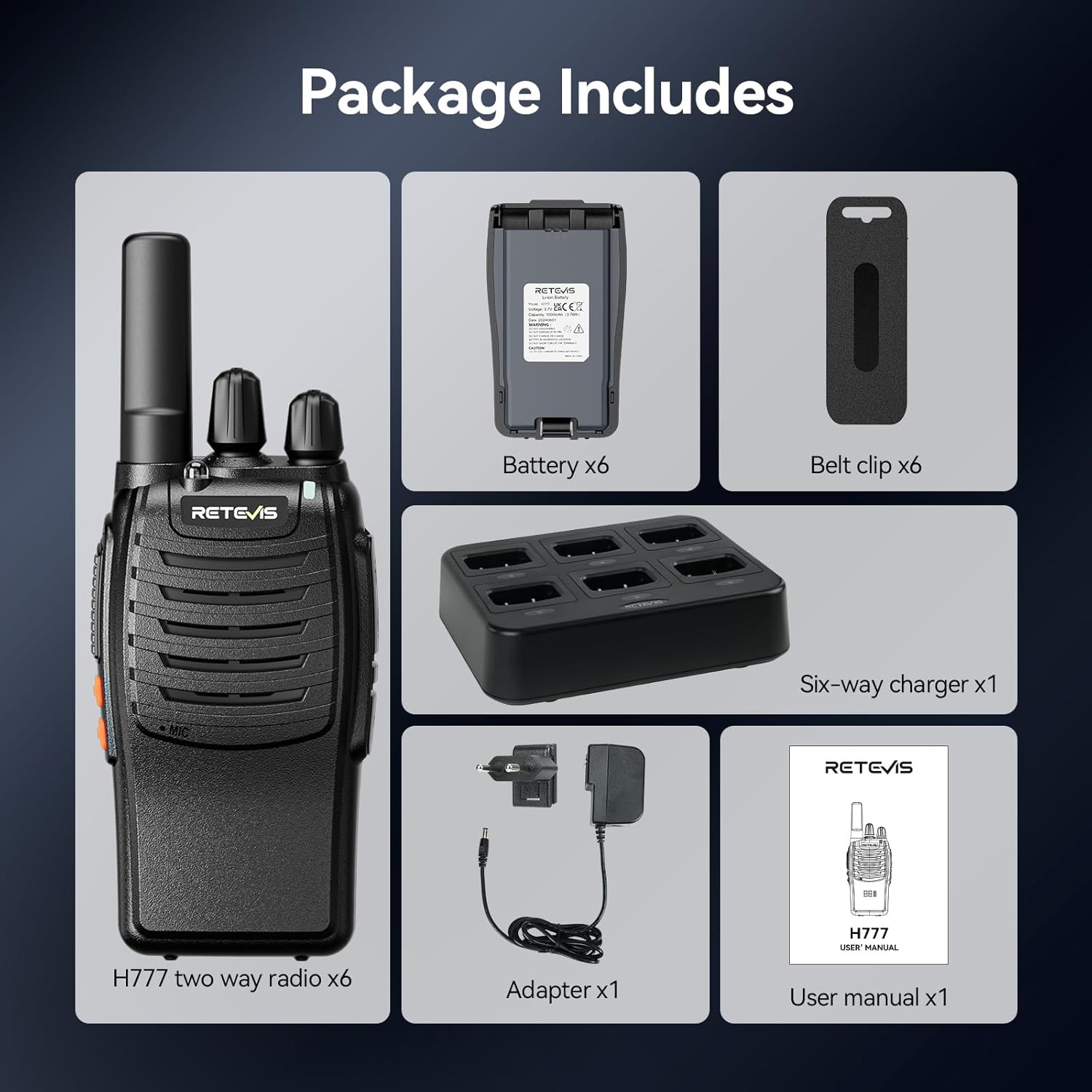 Retevis H777 Walkie Talkie PMR446 con Caricabatterie 6 Vie - immagine 7