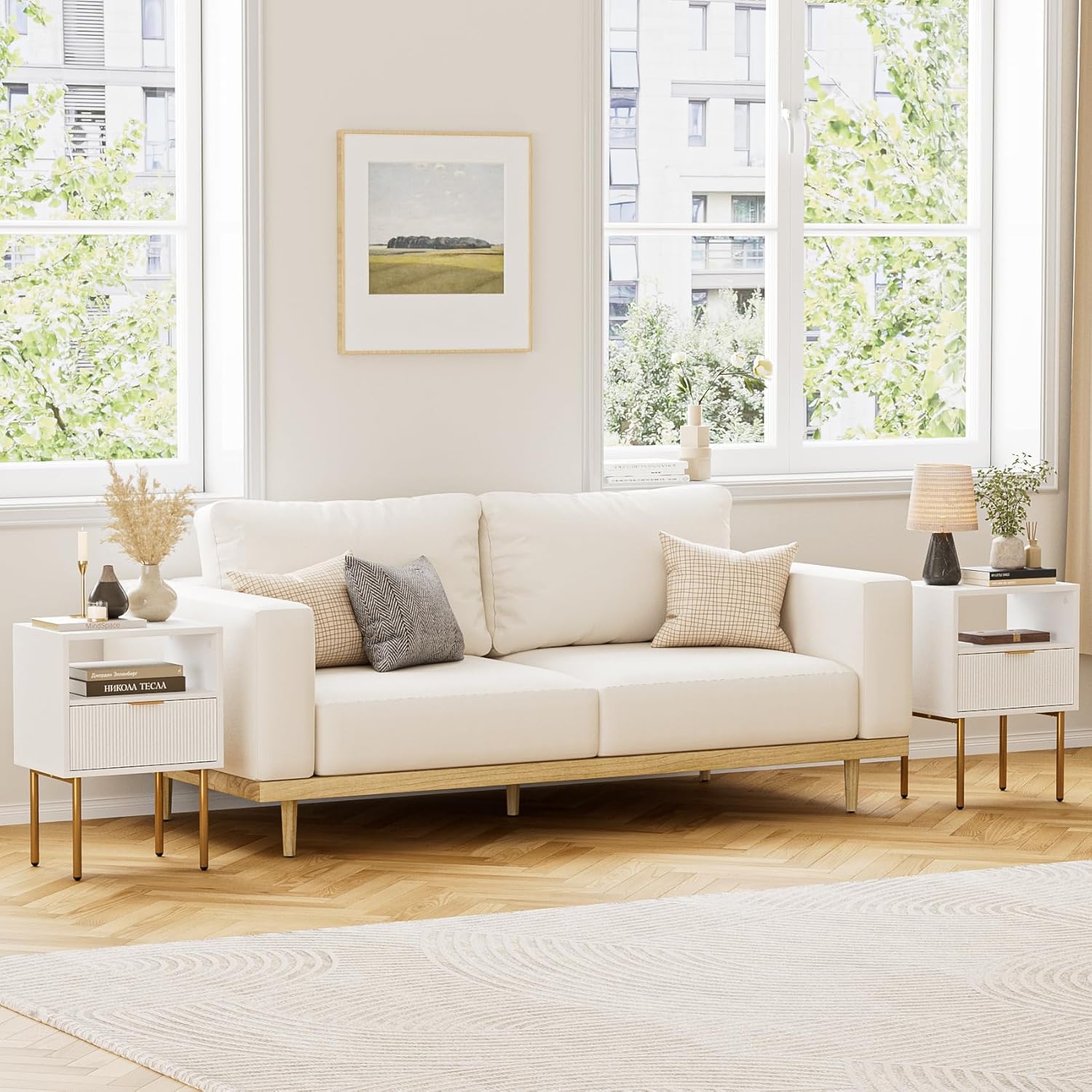 Comodino Moderno con Cassetto e Ripiano, Bianco - immagine 5