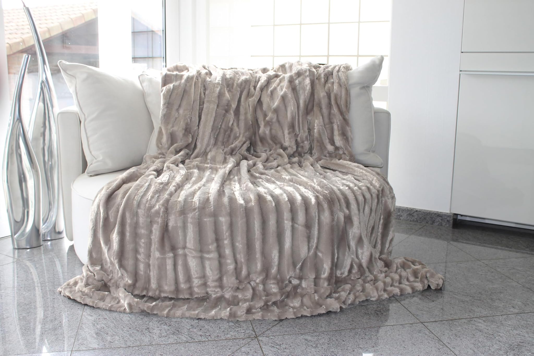 Brandsseller Coperta in Finta Pelliccia Double-Face, Taupe Grigio