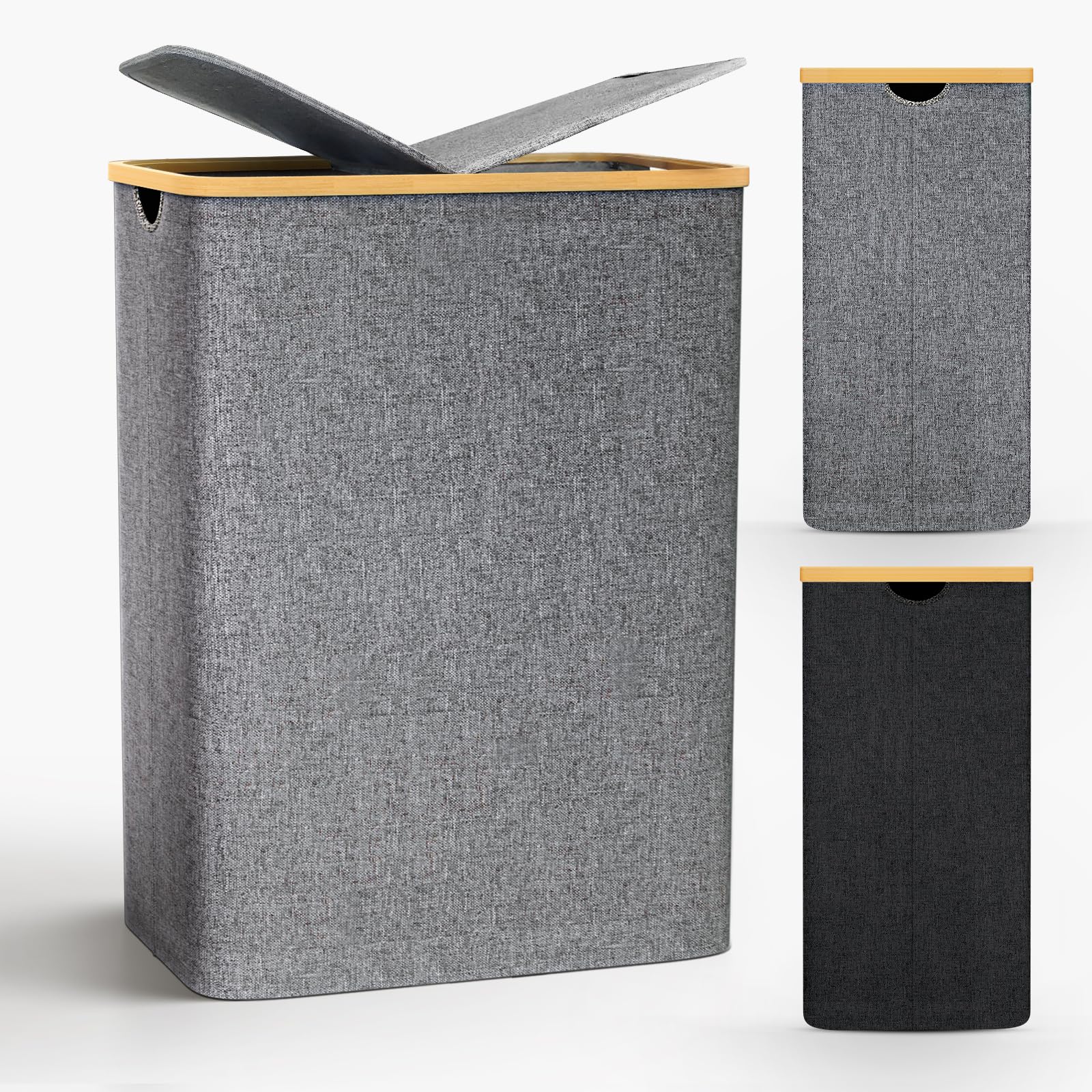 Cesto Portabiancheria Sporca 140L in Bambù - Grigio