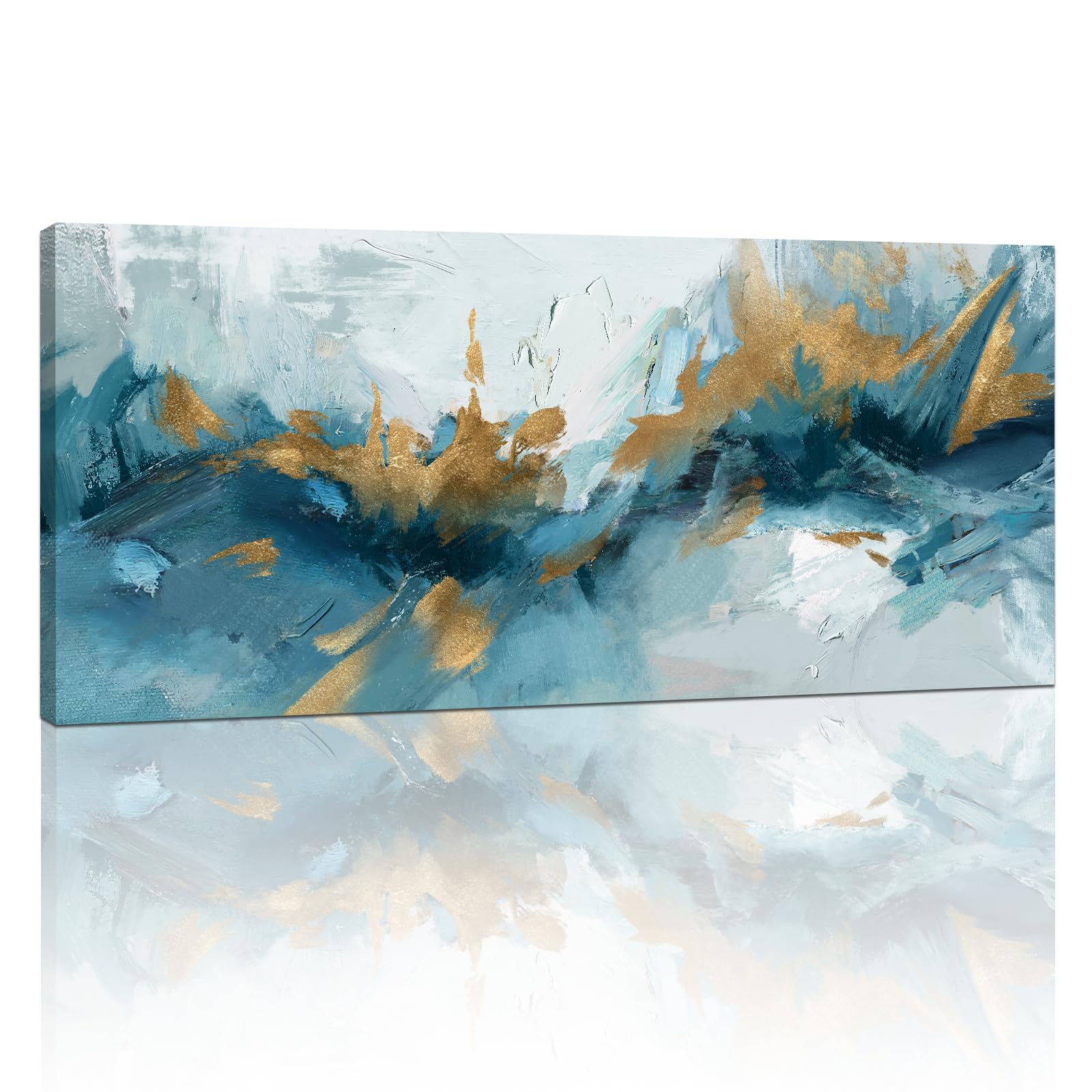 FajerminArt Quadro su Tela Astratto Blu e Grigio 120x50cm