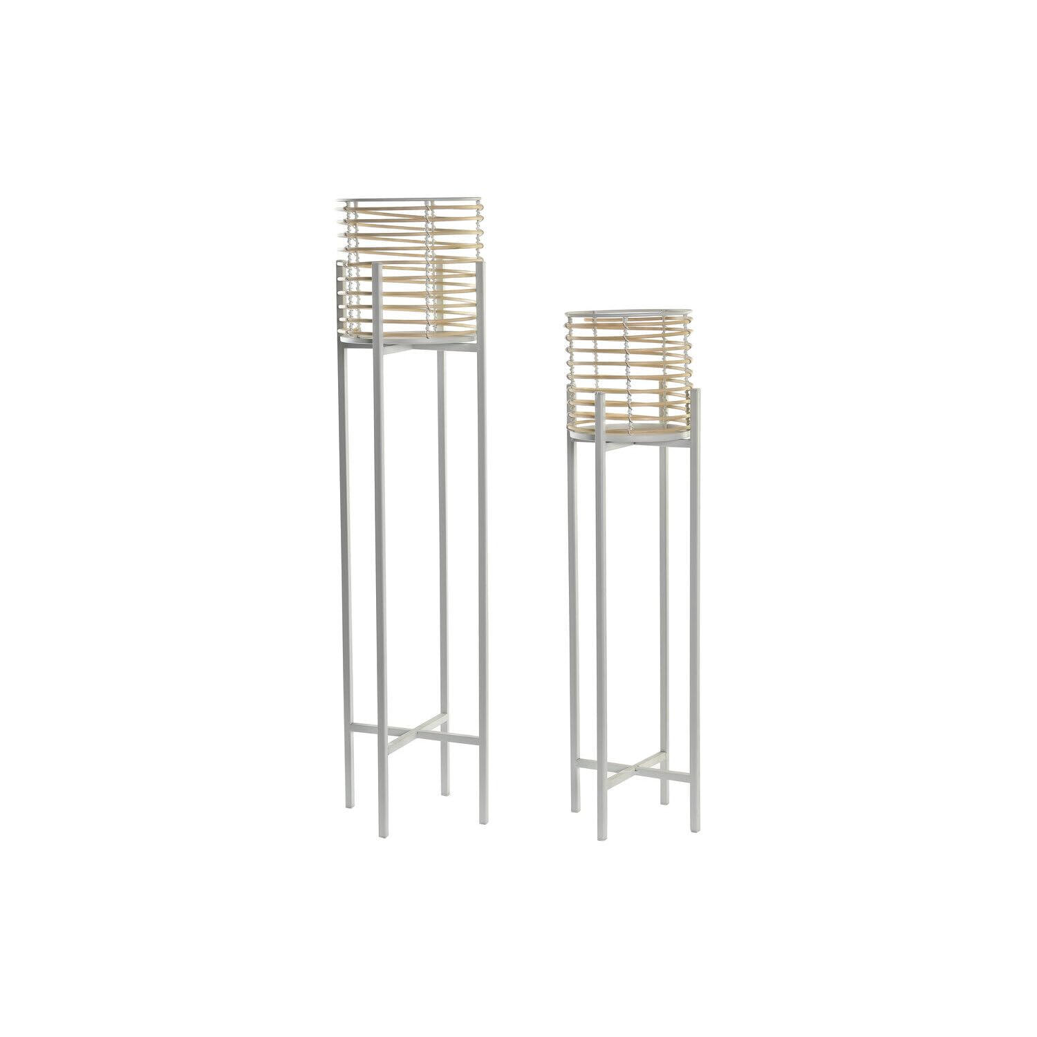 MACETERO SET 2 METAL RATAN 21X21X77 NATURAL BLANCO