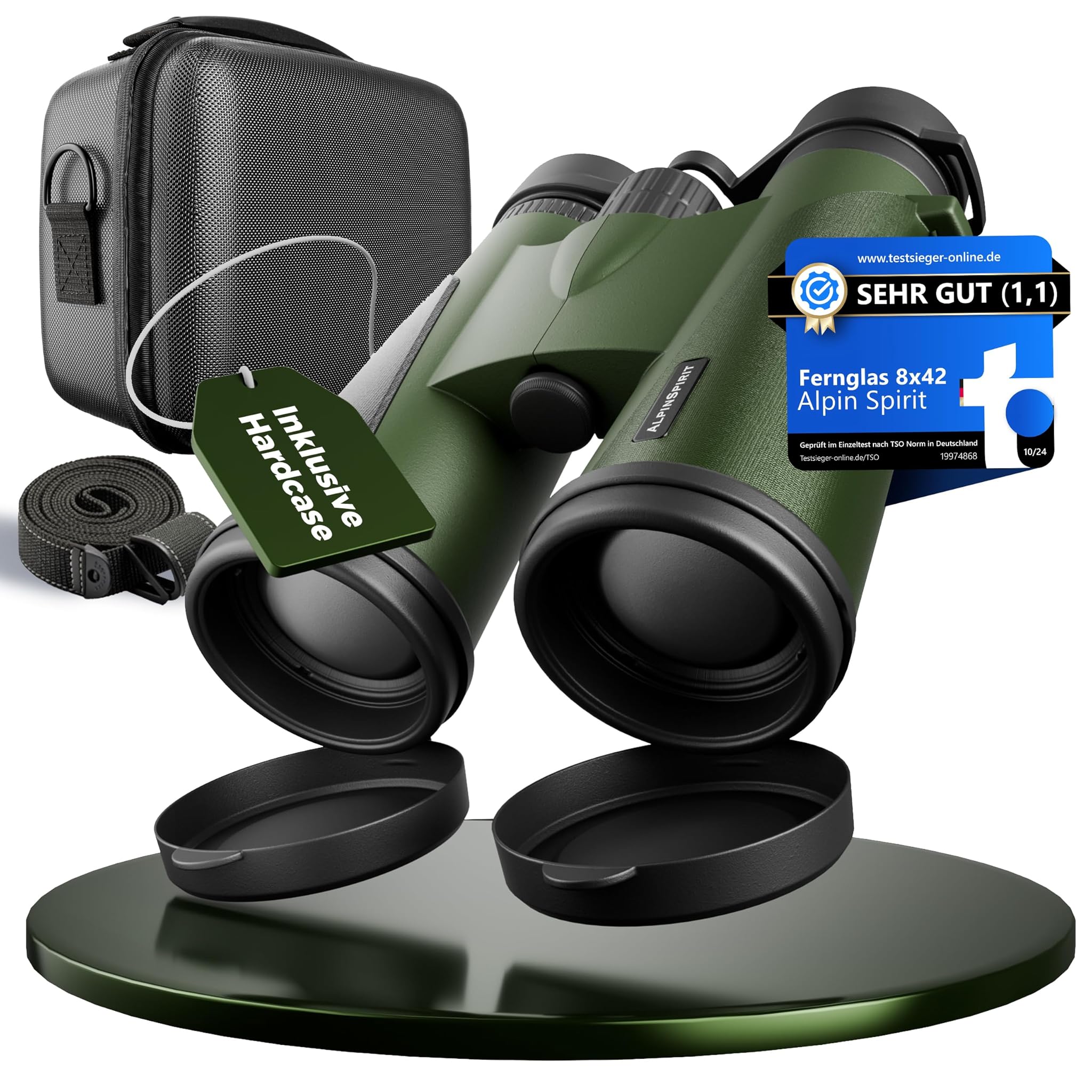 AlpinSpirit© Binocolo 8x42 HD per adulti e portatori di occhiali con custodia rigida – vincitore del test – leggero, compatto e impermeabile – ideale per caccia, natura e viaggi – FMC+BAK4 Binoculars