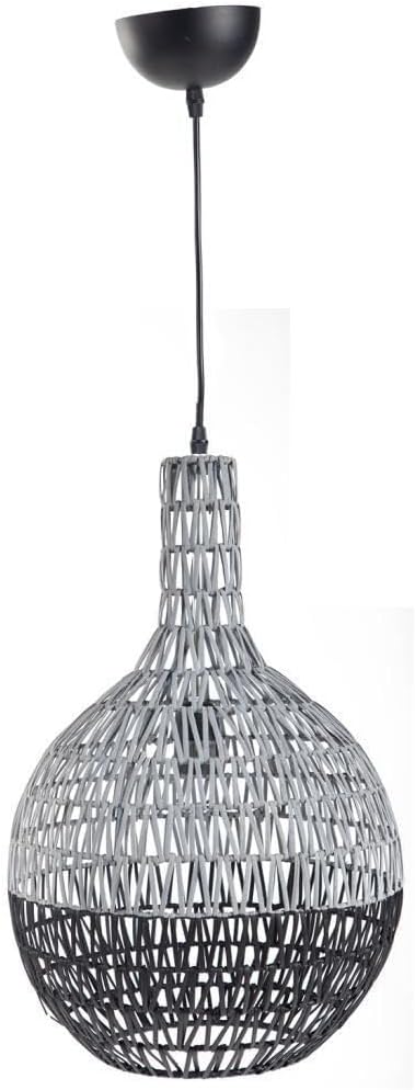 Lampara De Techo De Metal Y Rattan