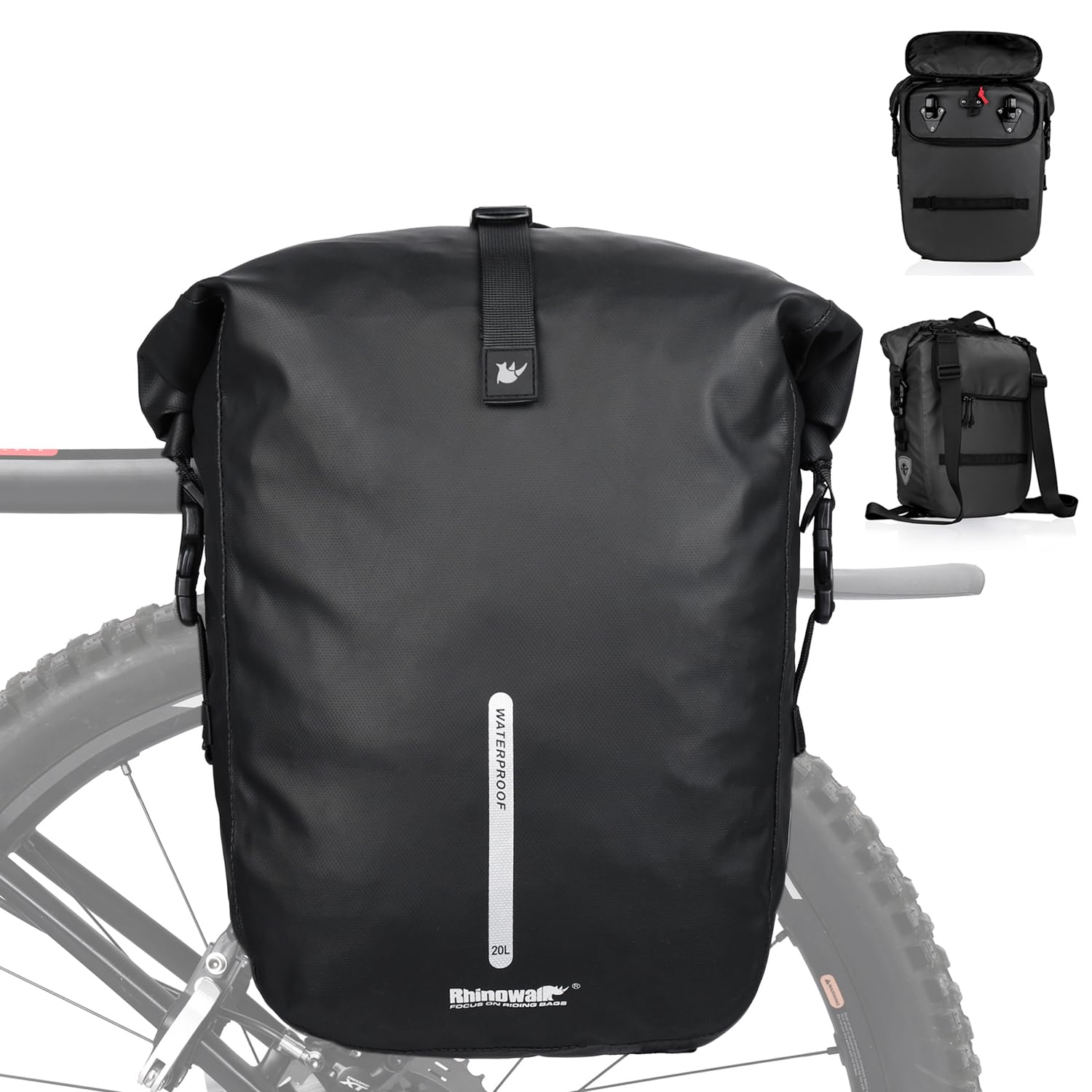 Borse Bici Posteriore Laterali 3 in 1 - 20L Impermeabile, Nero