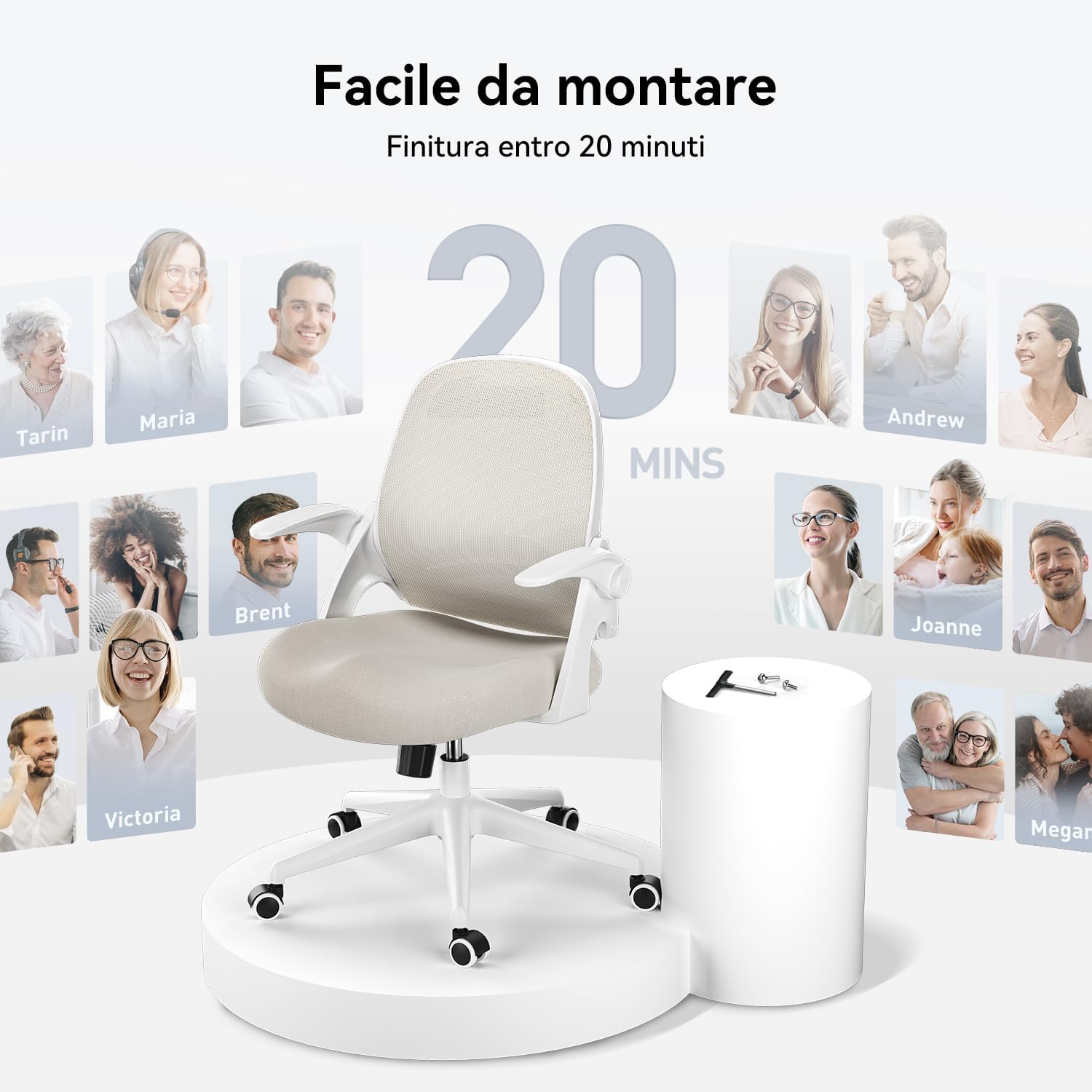 Hbada J1 Sedia da Ufficio Ergonomica Girevole, Grigio - immagine 9