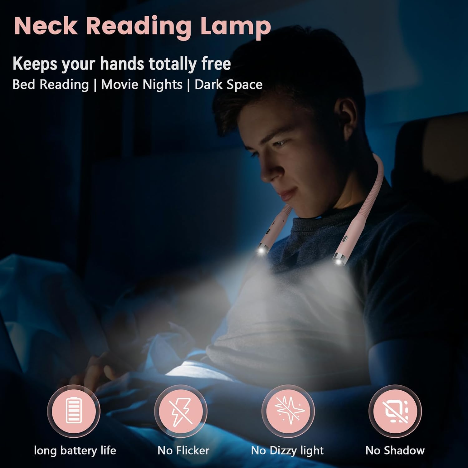 Diboniur Lampada da Lettura Ricaricabile, Rosa - immagine 2