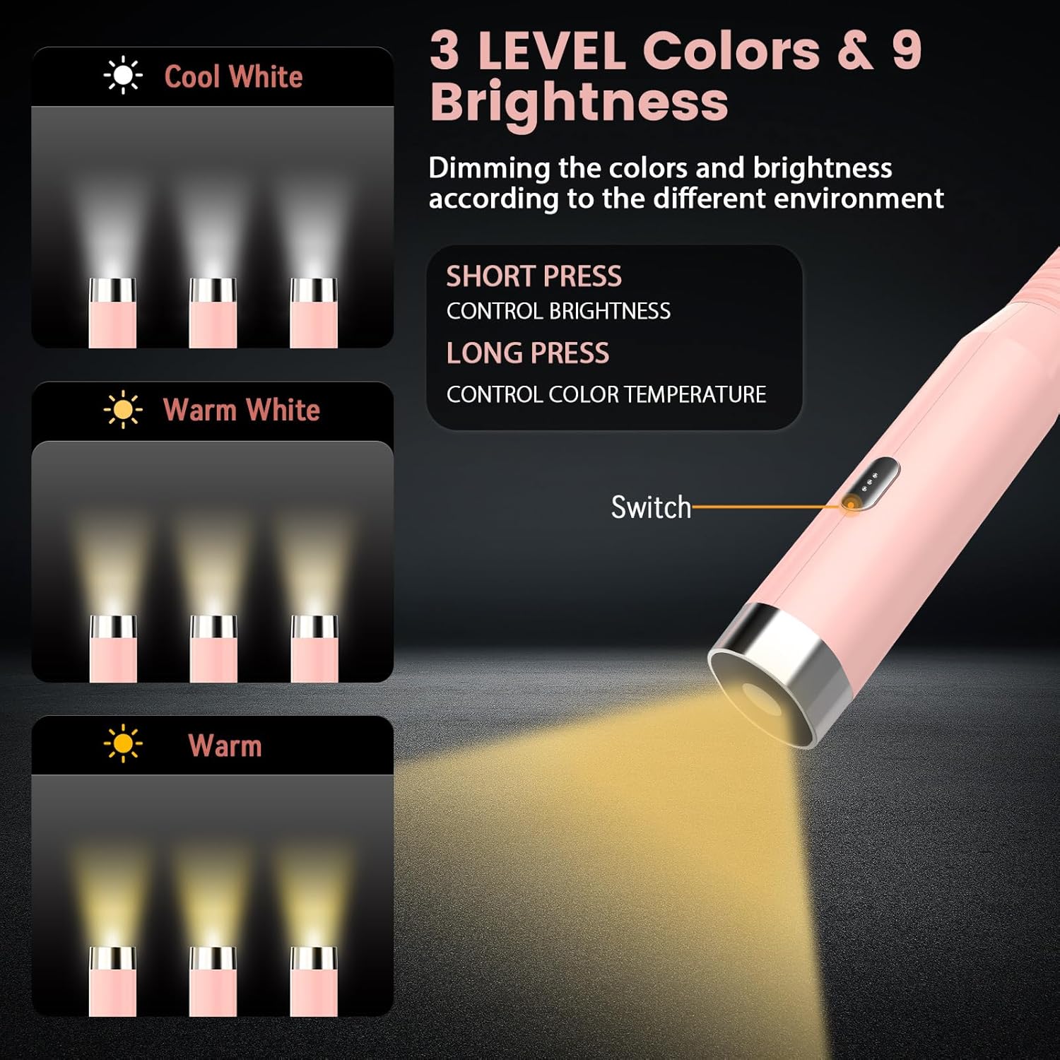 Diboniur Lampada da Lettura Ricaricabile, Rosa - immagine 3