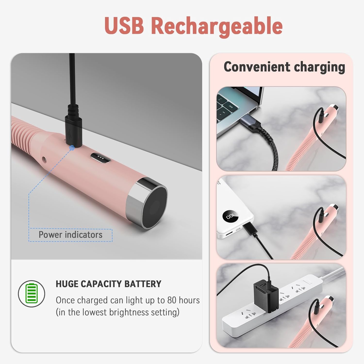 Diboniur Lampada da Lettura Ricaricabile, Rosa - immagine 5