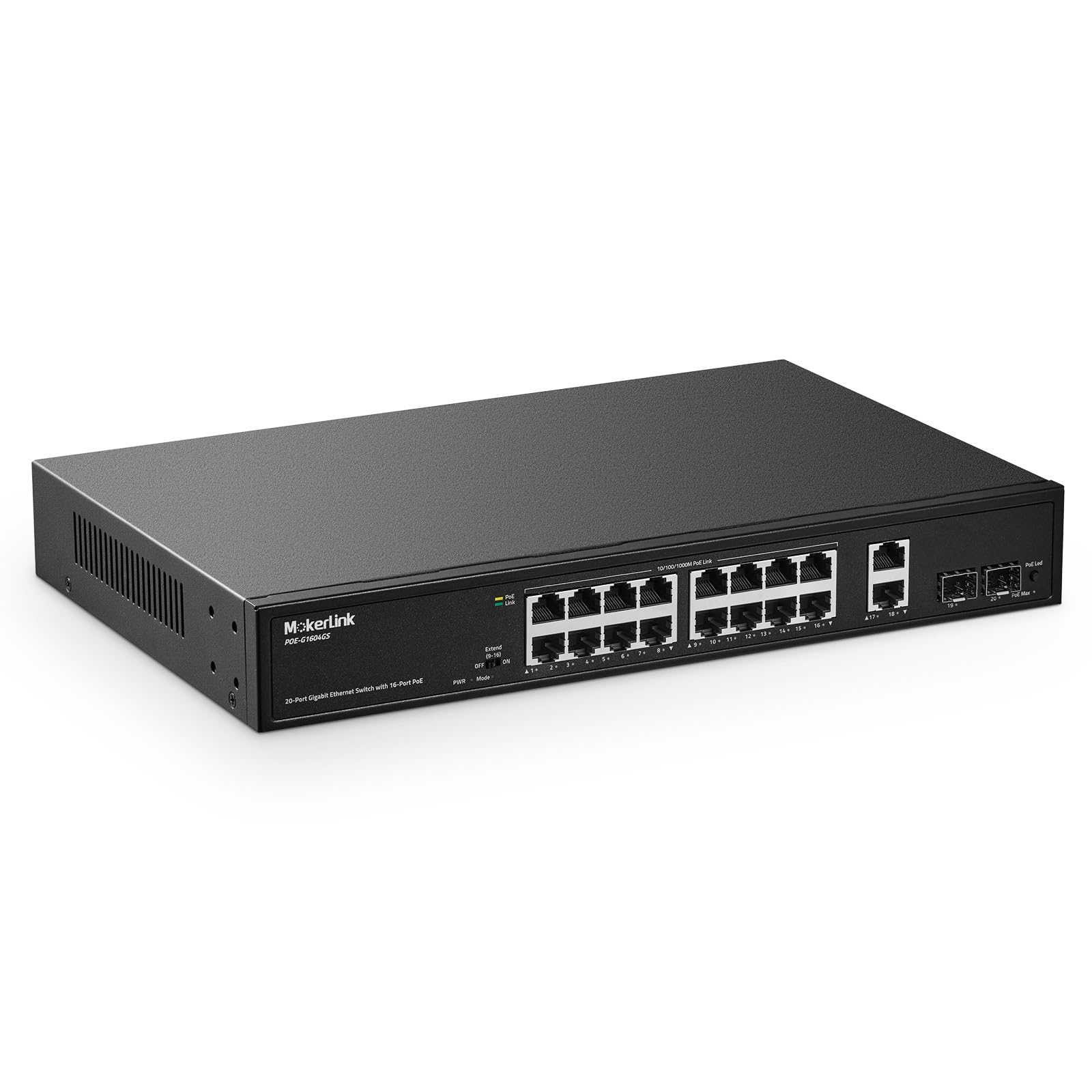 Mokerlink Switch Gigabit PoE 16 Porte con 2 Uplink