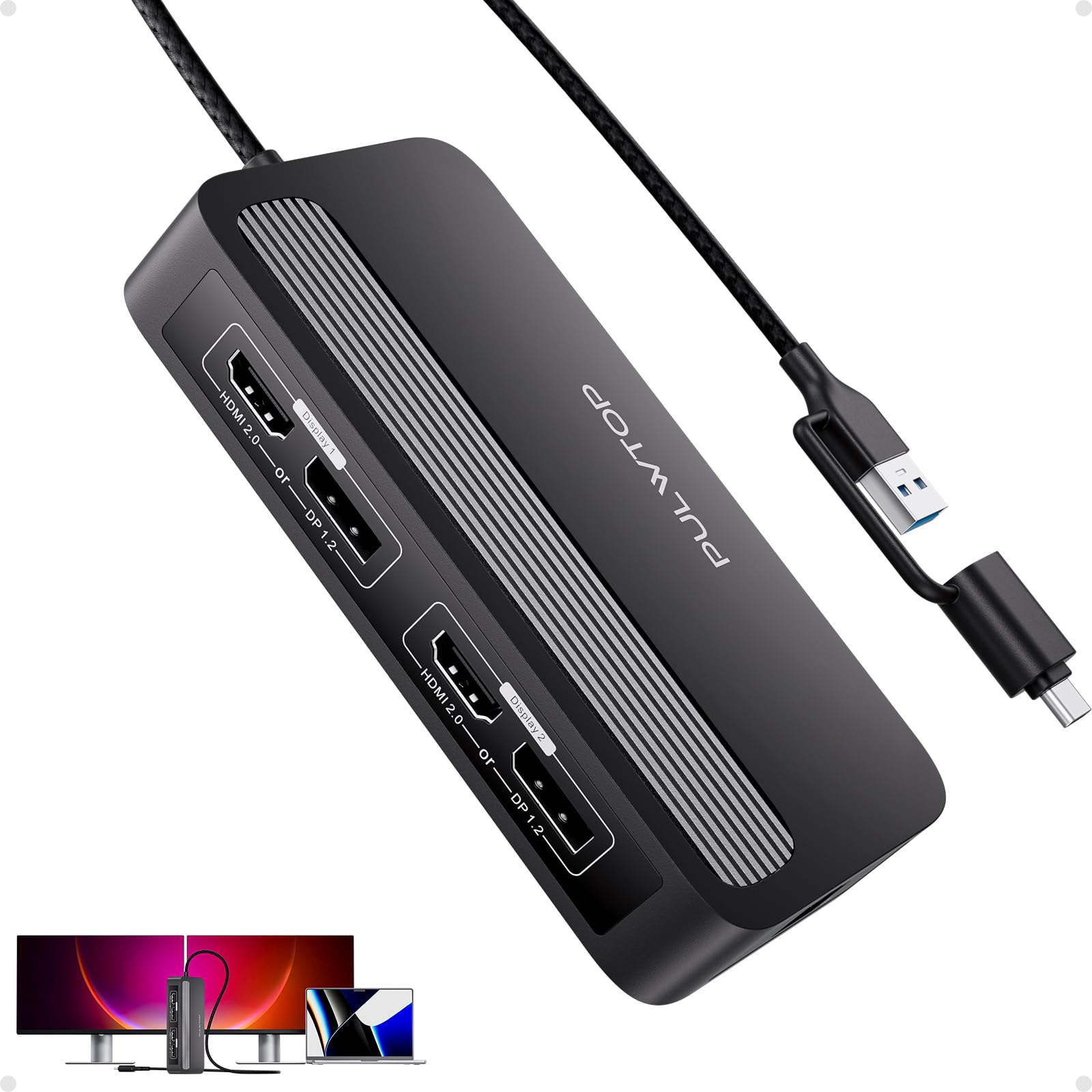 Pulwtop Adattatore Displaylink Doppio Monitor 4K@60 Hz