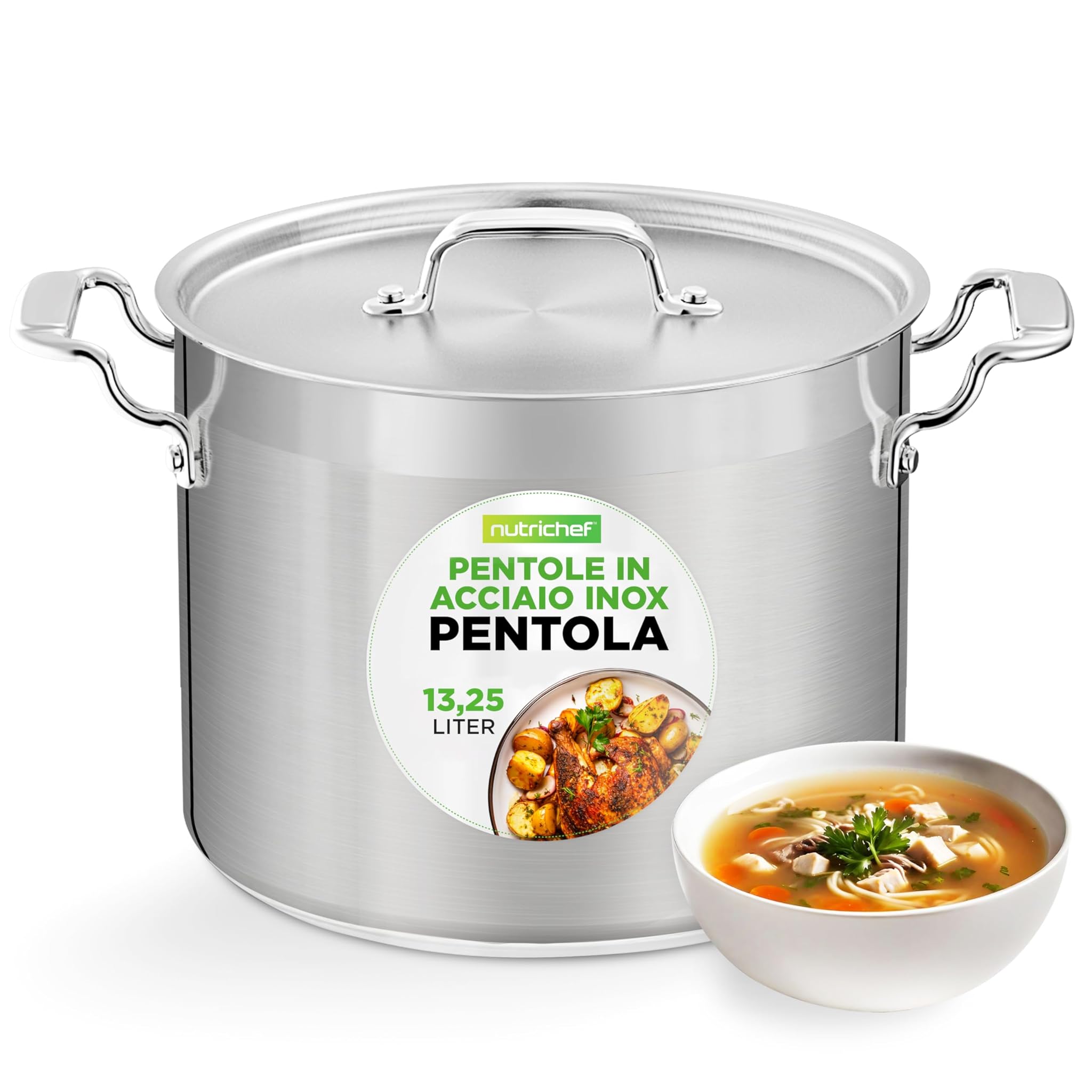 Nutrichef Pentola Acciaio Inox 13,2L con Coperchio