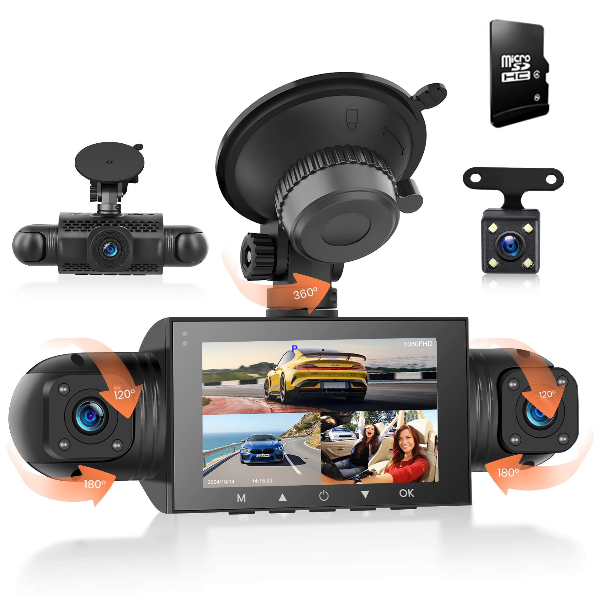 Dashcam Auto 360° 4 Telecamere HD 1080P 3 Pollici