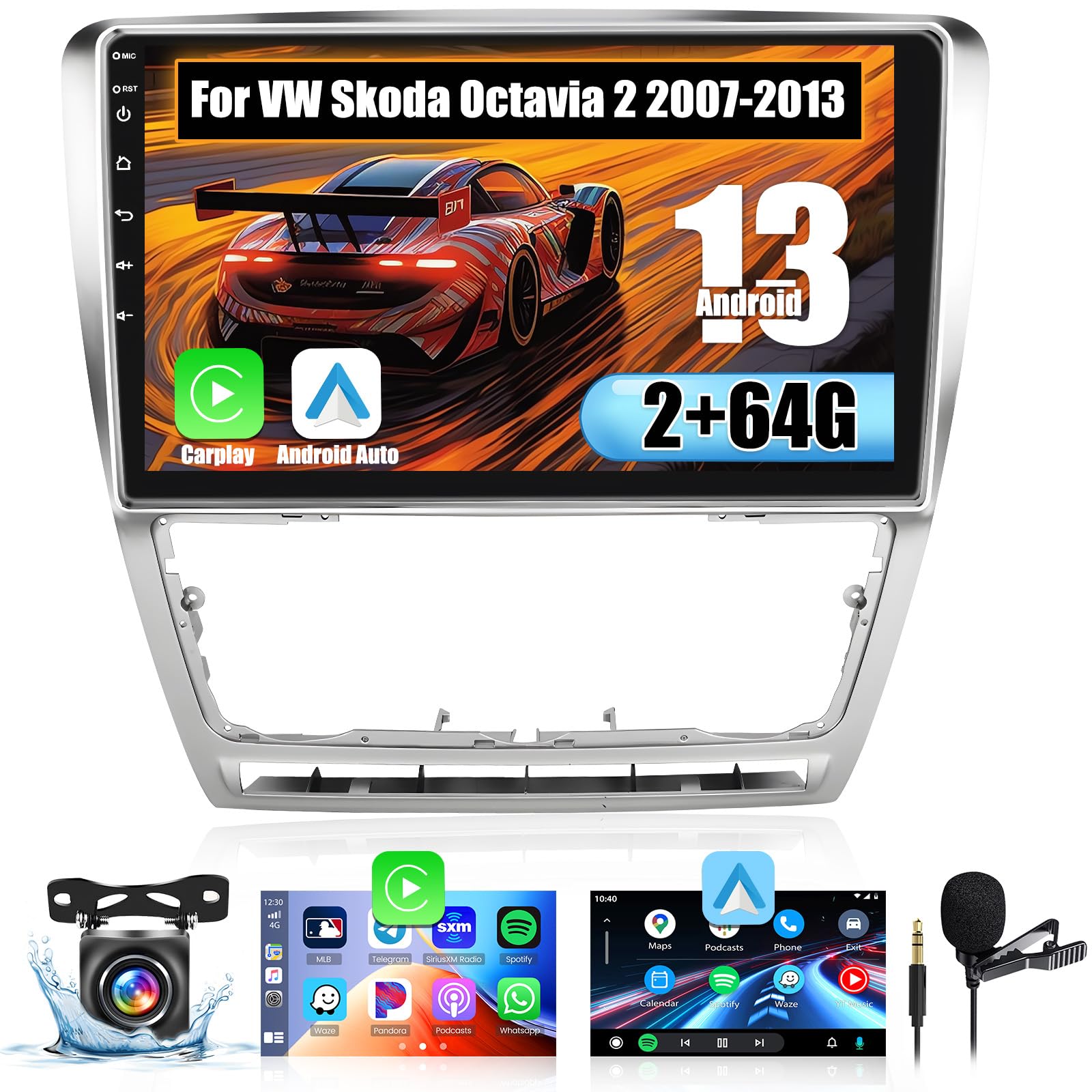 Inefala Autoradio Android 13 10.1" per VW Skoda Octavia 2