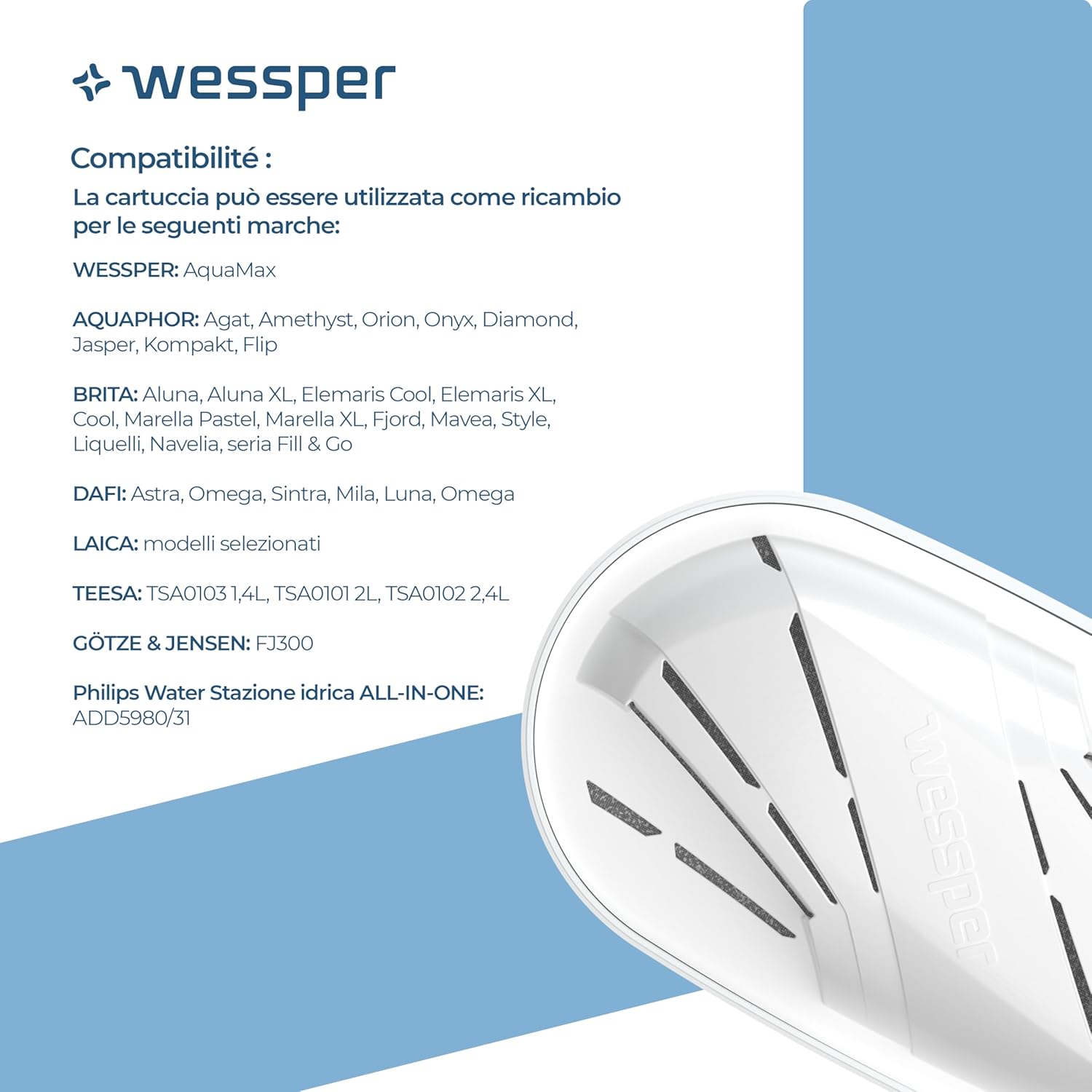 Wessper Caraffa Filtrante 2,7 Litri con 6 Filtri, Blu - immagine 6