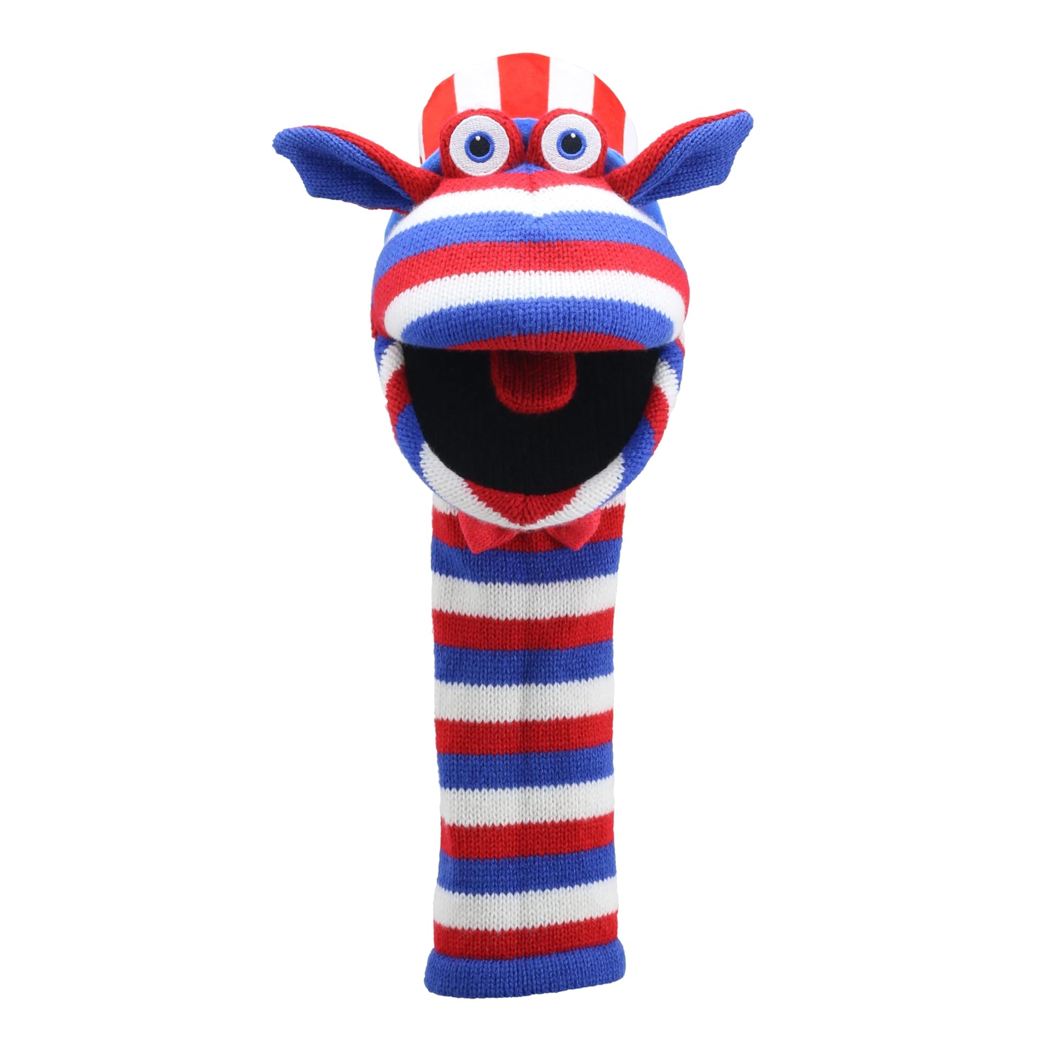 The Puppet Company Sammy Sockette, burattino colorato ed ecologico, con cappello a cilindro, cravatta e strisce audaci, gioco divertente e interattivo per bambini e adulti, realizzato con materiali