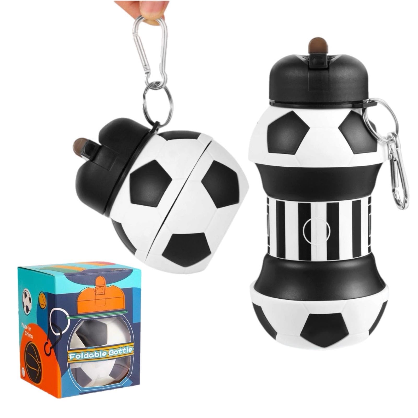Generico Borraccia bambini, Regali Pasqua bambini,Borraccia 500 ml,Regalo calcio,Gadget ragazzo,Idee regalo ragazzo,Oggetti calcio,Borraccia silicone resistente ecologica pieghevole(bianco e nero)