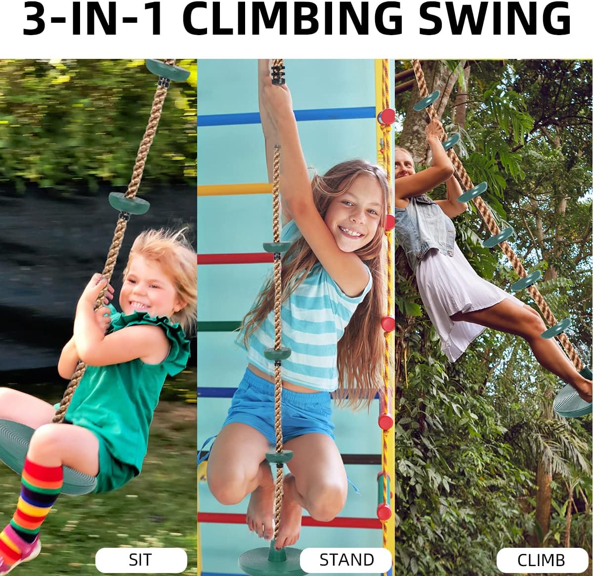 Altalena per Bambini con Piattaforma e Corda da Arrampicata - immagine 6