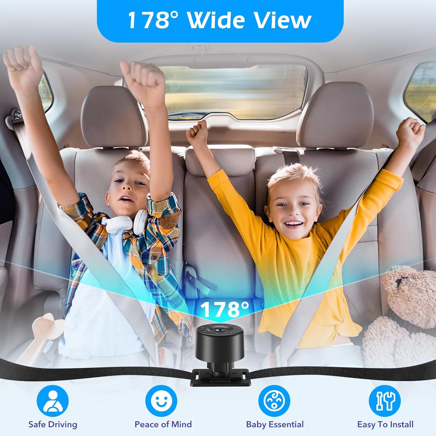 Baby Car Camera 4,3" HD IR Night Vision 178° Wide View - immagine 3