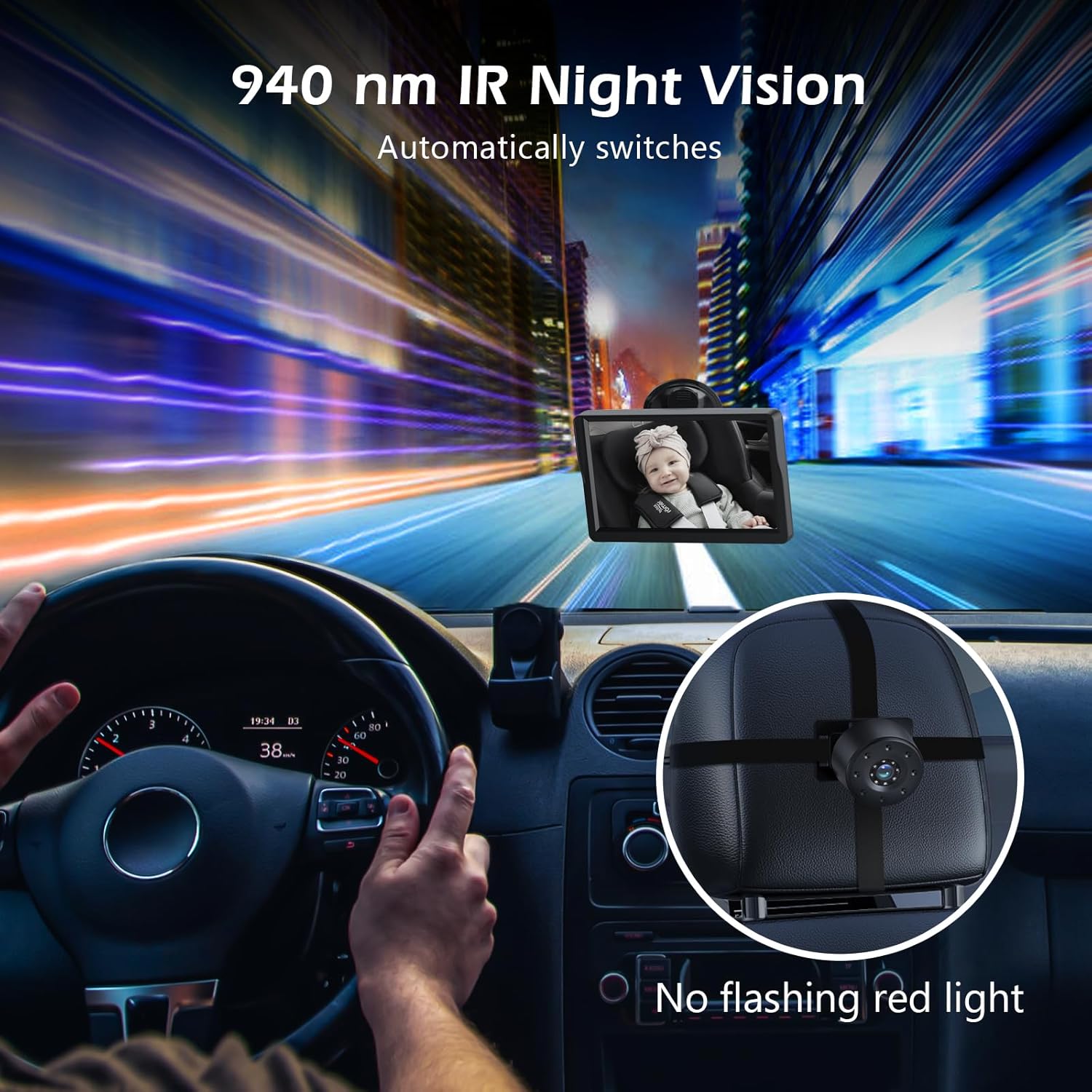 Baby Car Camera 4,3" HD IR Night Vision 178° Wide View - immagine 4