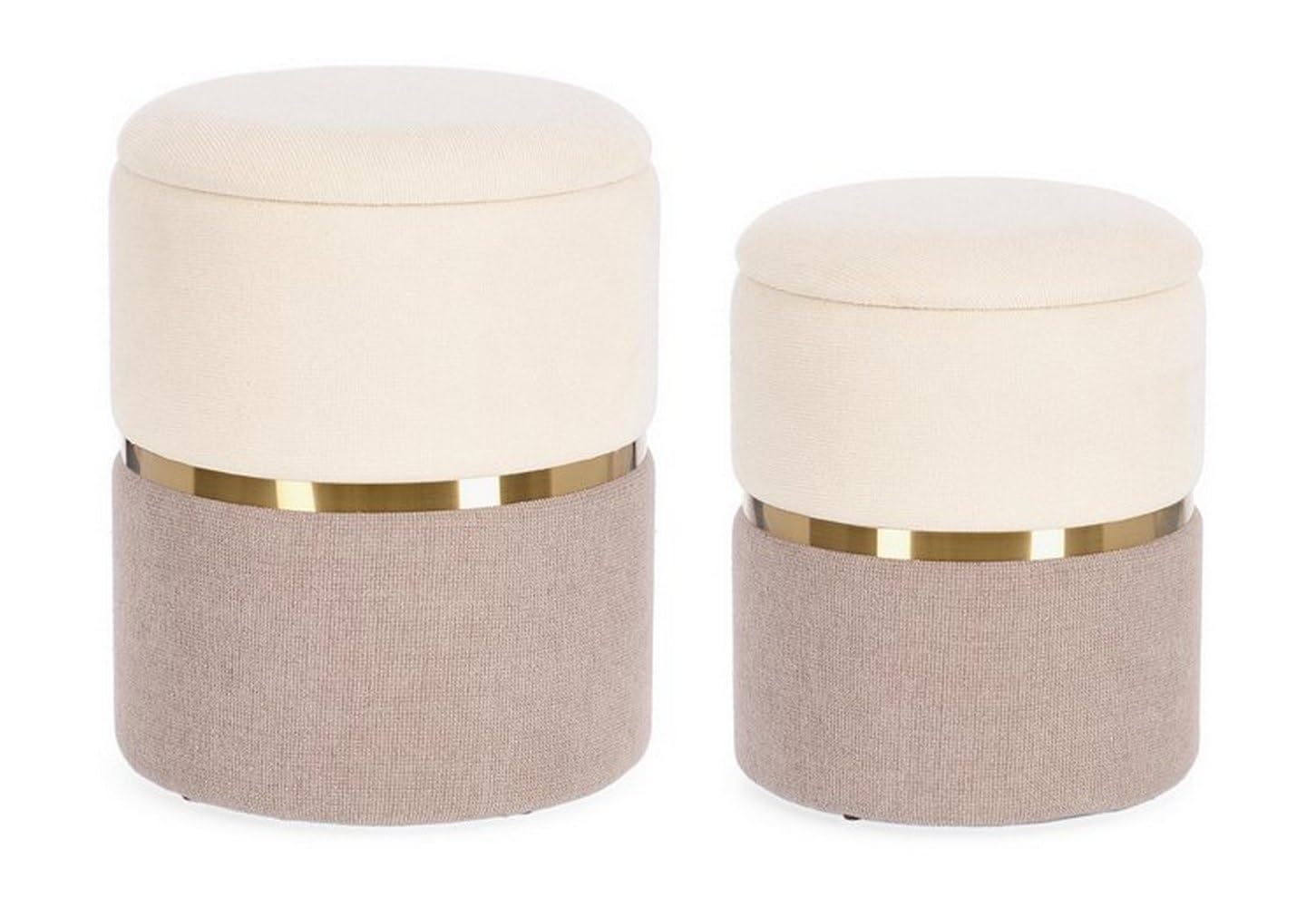 KONTE.DESIGN Set di 2 Pouf contenitore RADINKA in tessuto crema e rosa