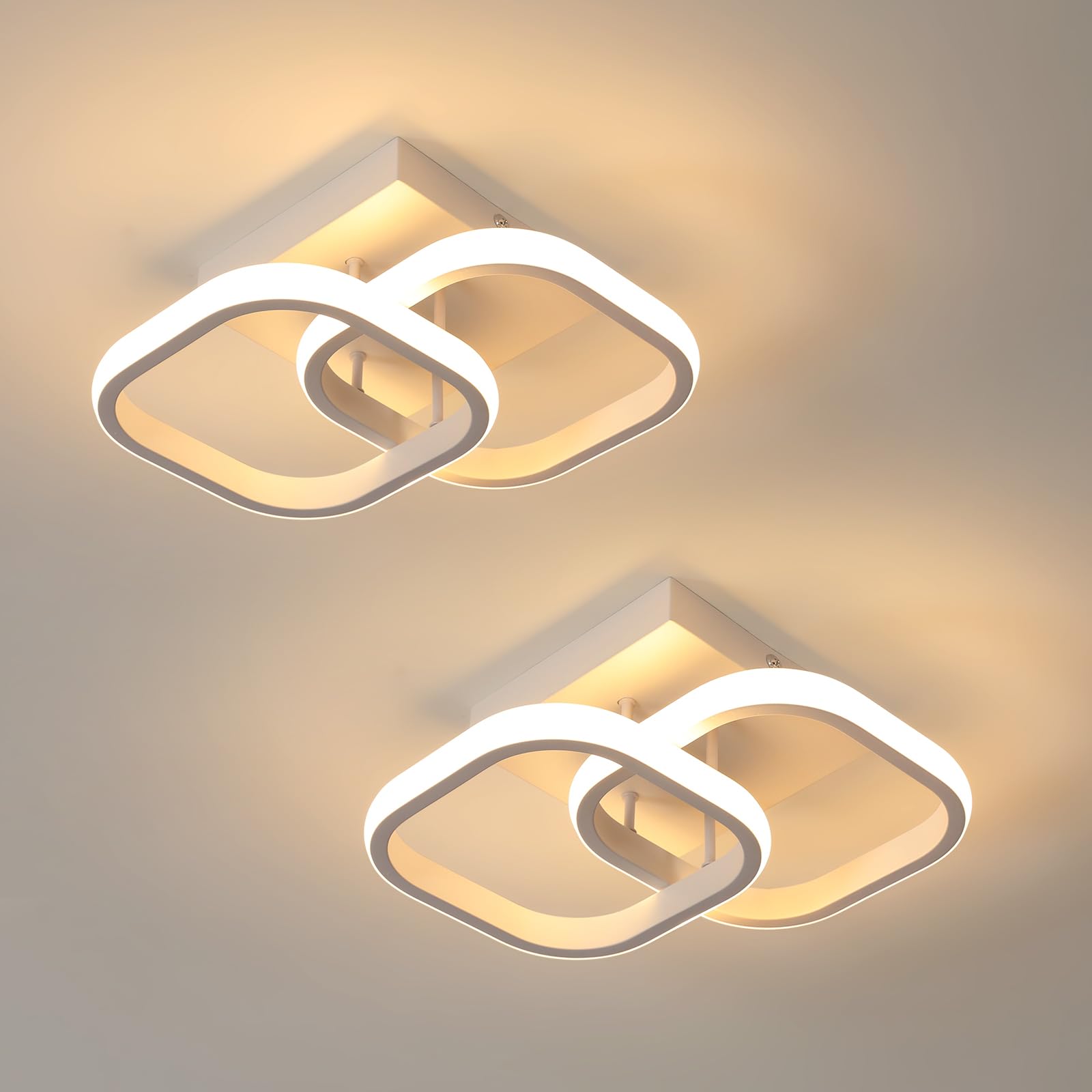 Senqiu 2 Pezzi Plafoniera LED Quadrata 22W, Bianco Caldo