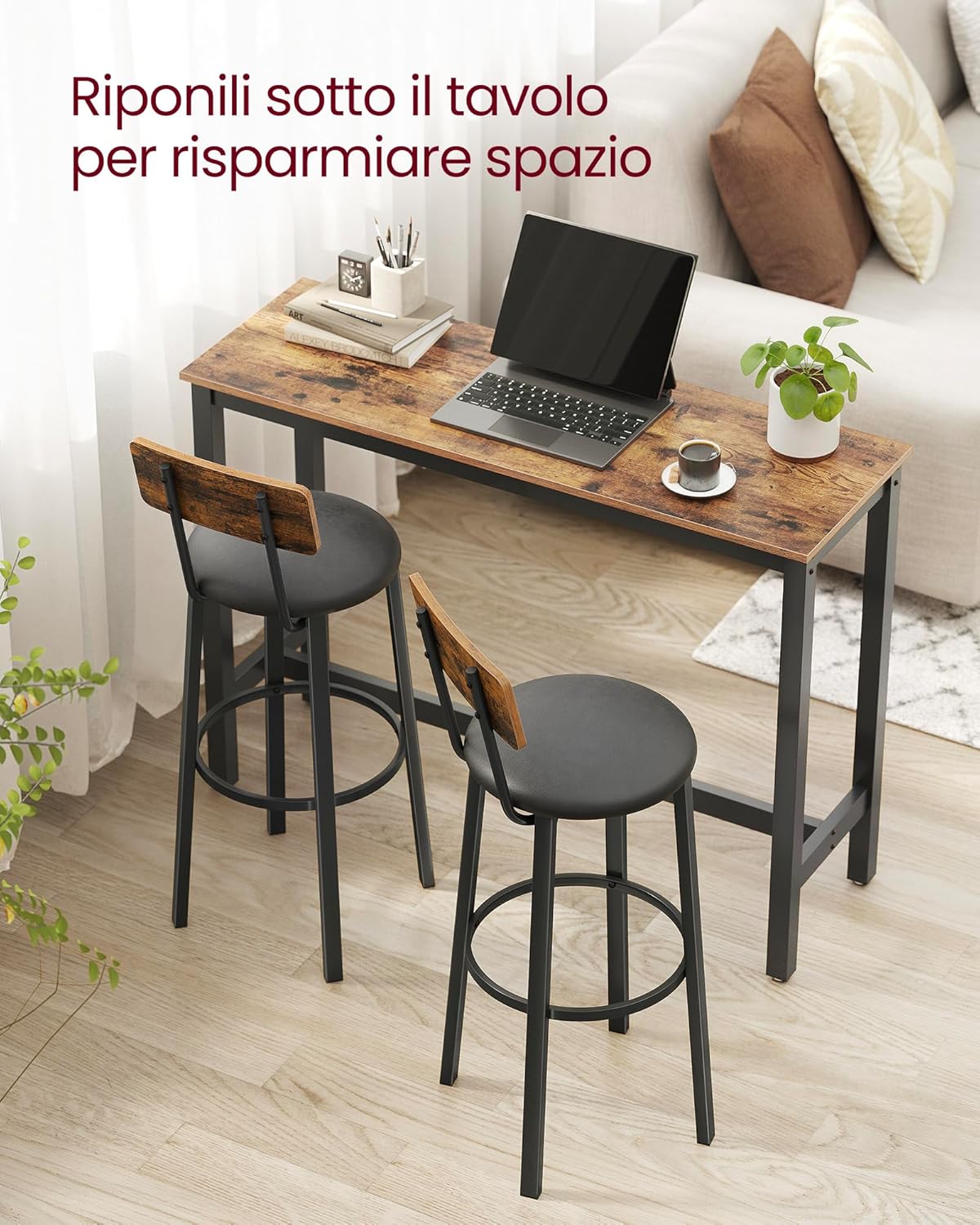 Vasagle Sgabelli da Bar Imbottiti in PU - Set da 2 - immagine 4