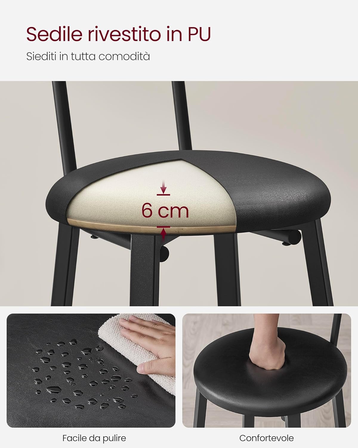 Vasagle Sgabelli da Bar Imbottiti in PU - Set da 2 - immagine 5