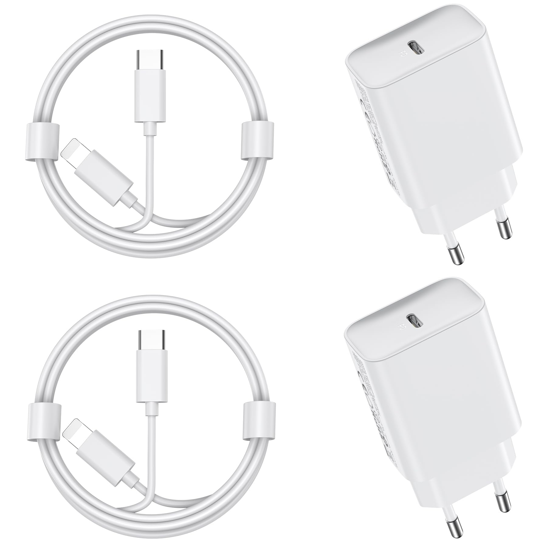 Caricatore USB C Rapido 30W (2-Pack) con Cavo 2M