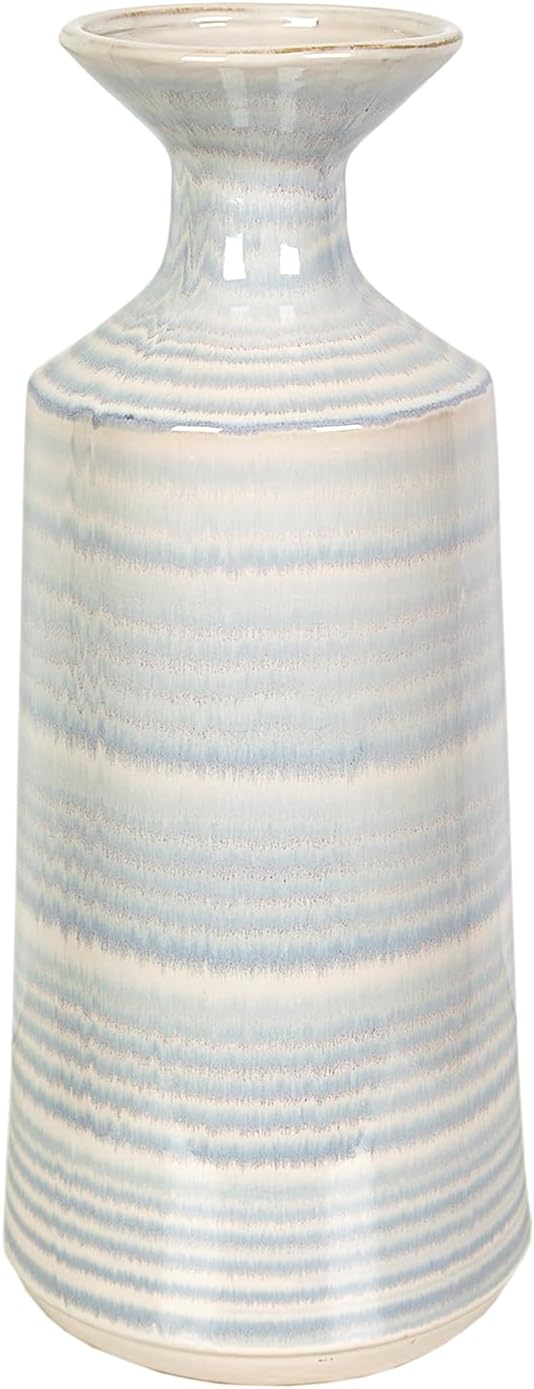 FLORERO CERAMICA BLANCA/CELESTE