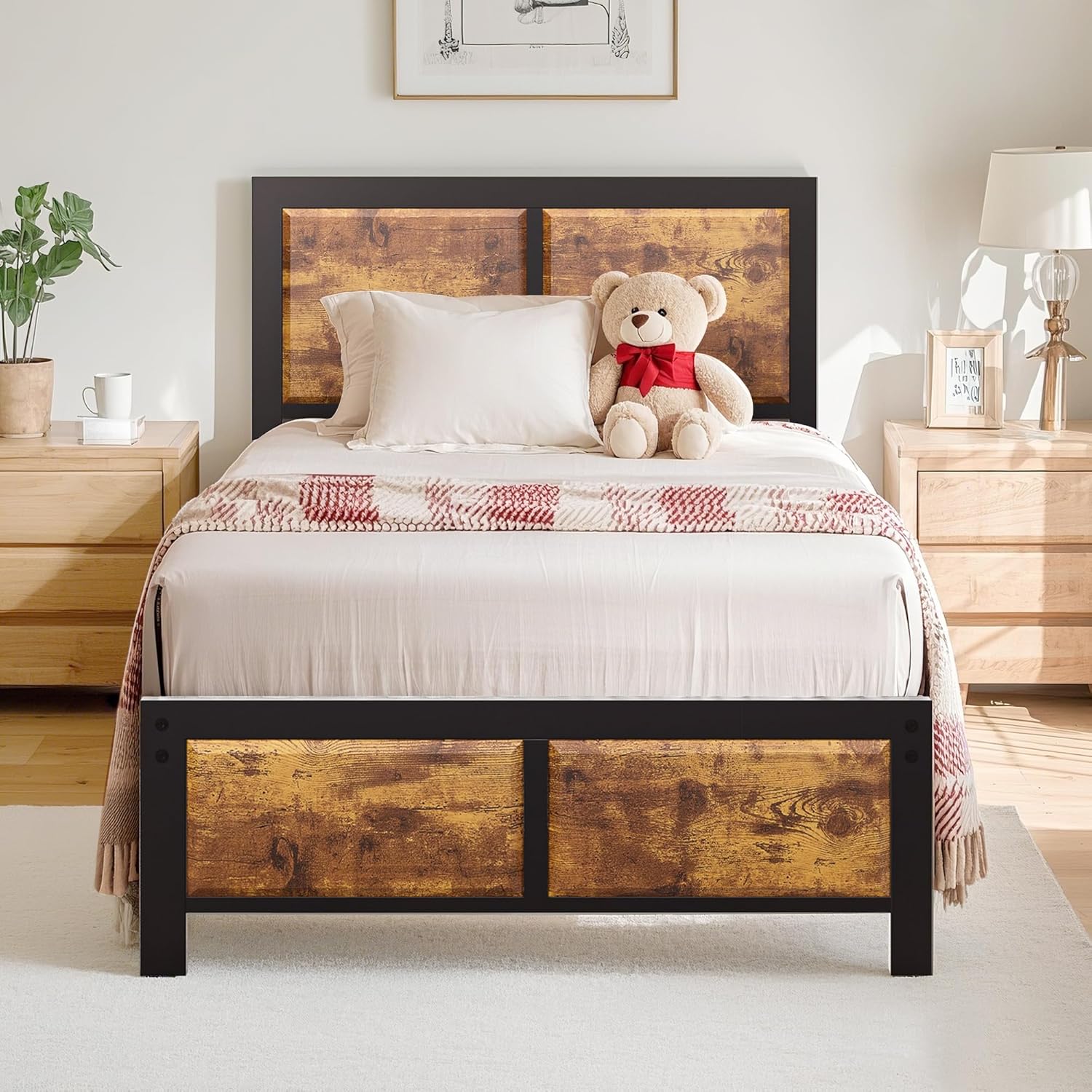 VECELO Telaio Letto Singolo 90x200cm, Marrone