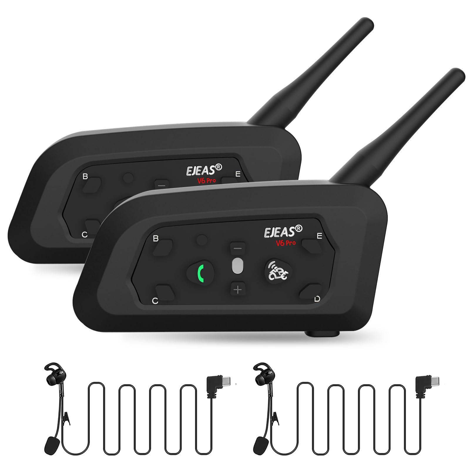 Ejeas V6C - Interfono Bluetooth per Arbitro di Calcio (2 Pack)