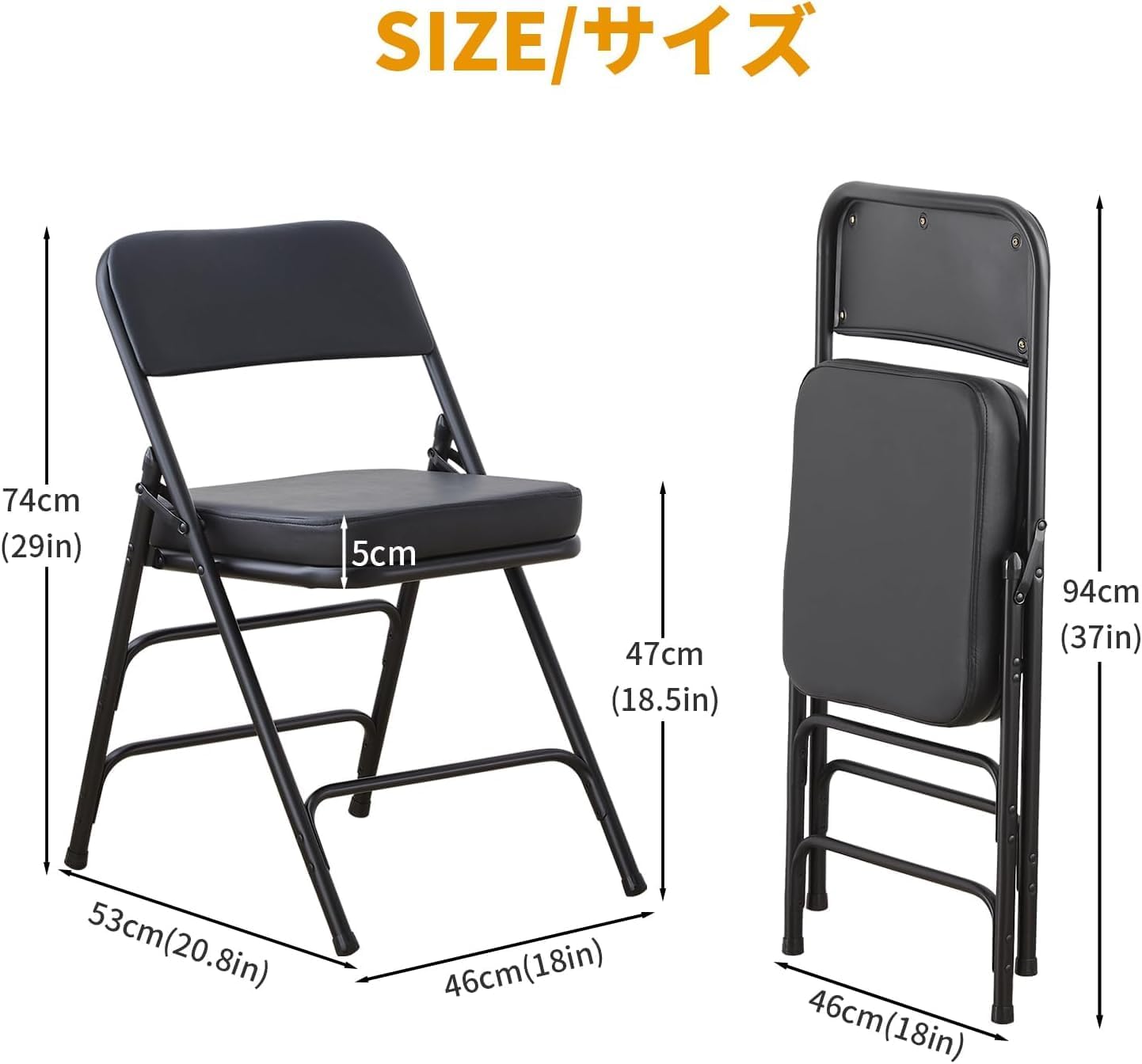 Boosden Sedia Pieghevole Imbottita, Nera (4 Pezzi) - immagine 2